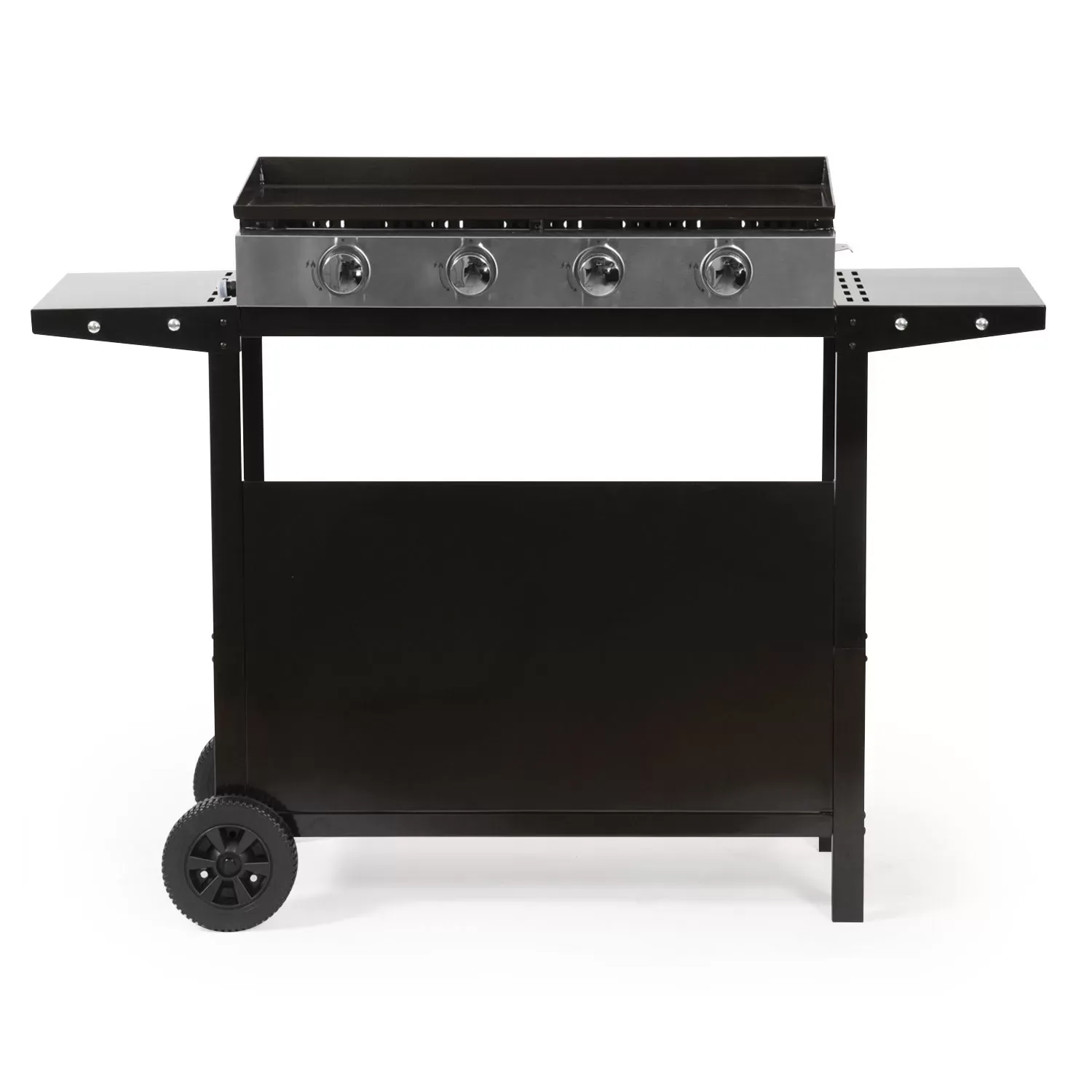 Illustration numéro 2 du produit Plancha au gaz 4 brûleurs plaque en fonte noire sur chariot