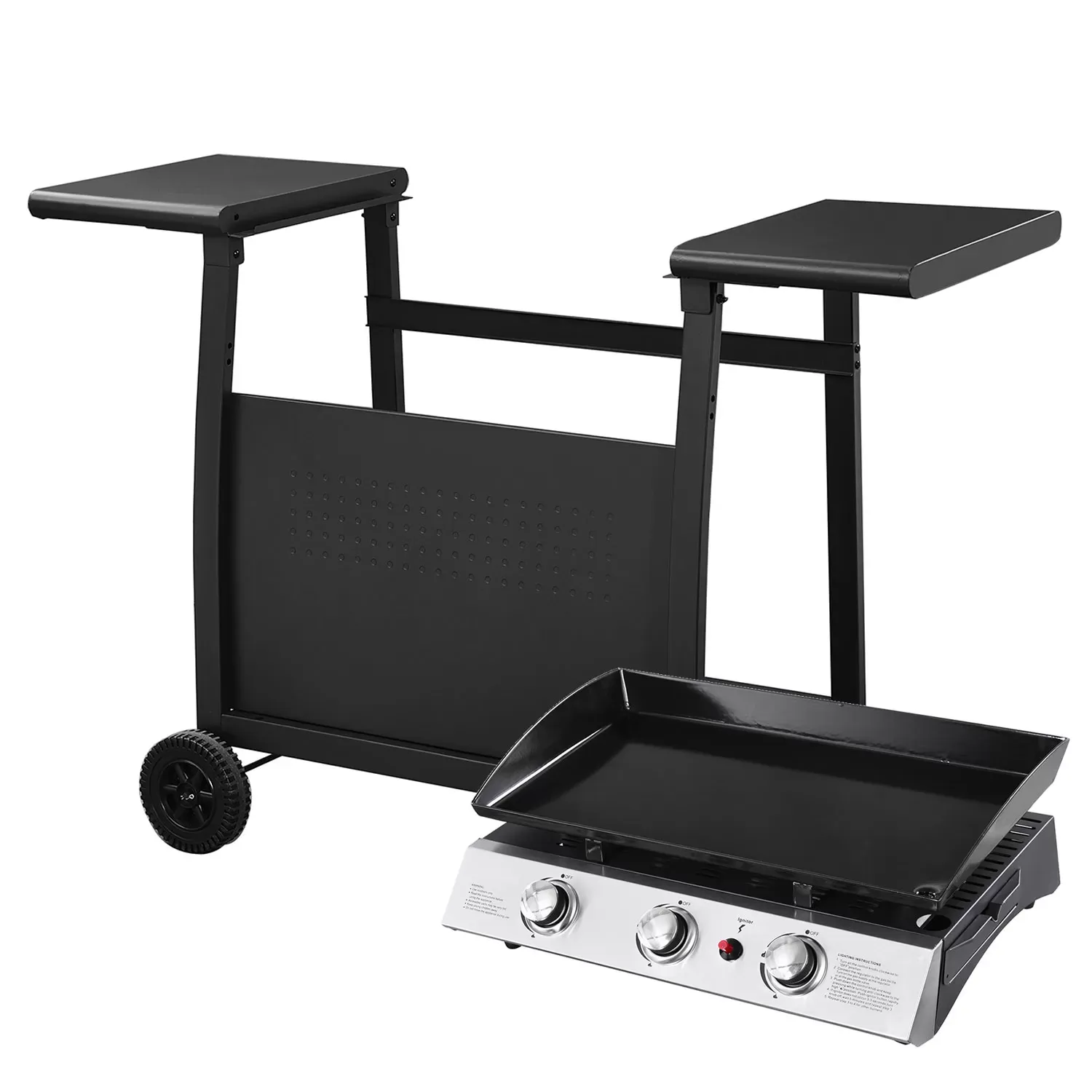 Illustration numéro 2 du produit Plancha au gaz 3 brûleurs en acier noire sur chariot