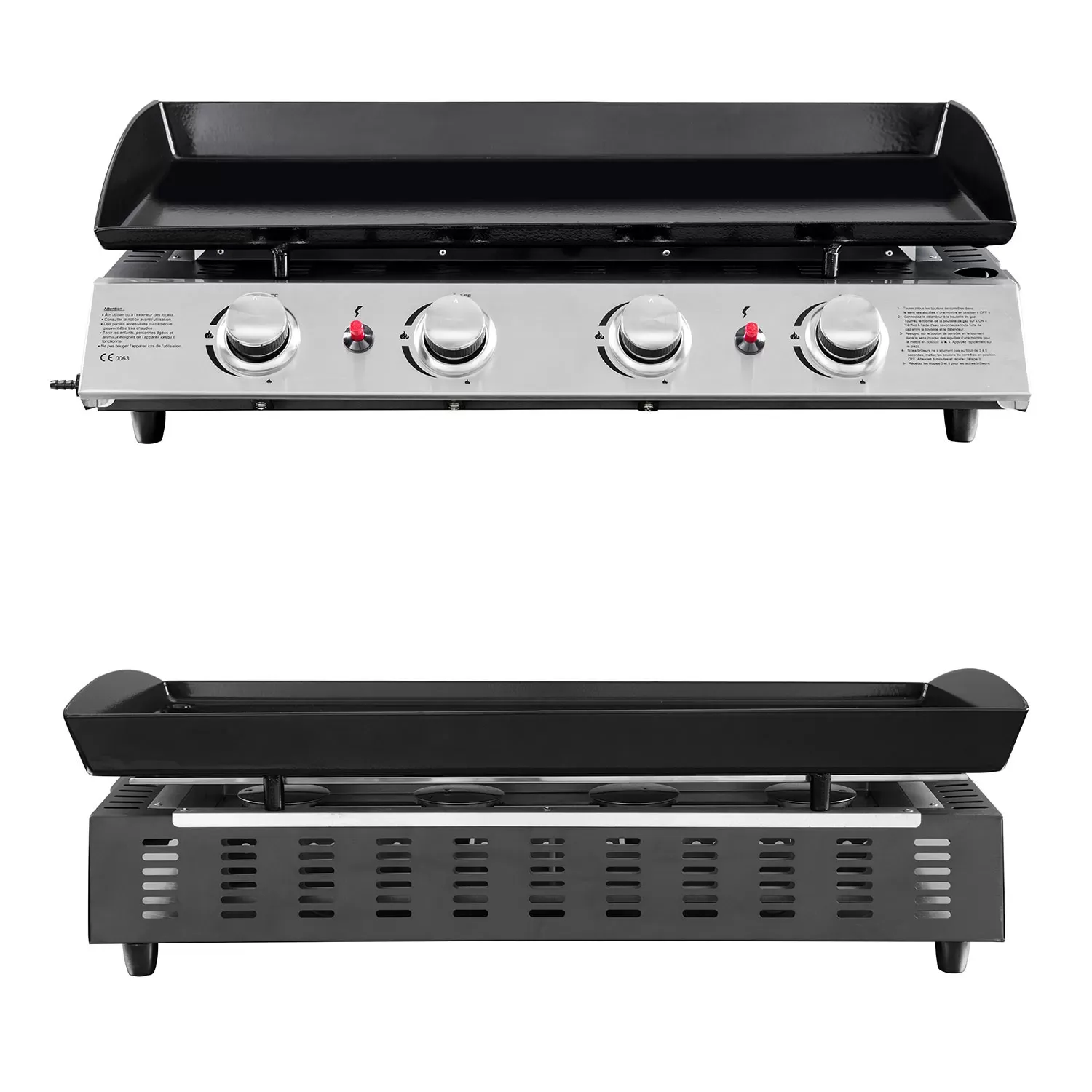 Illustration numéro 2 du produit Plancha au gaz 4 brûleurs en acier noir