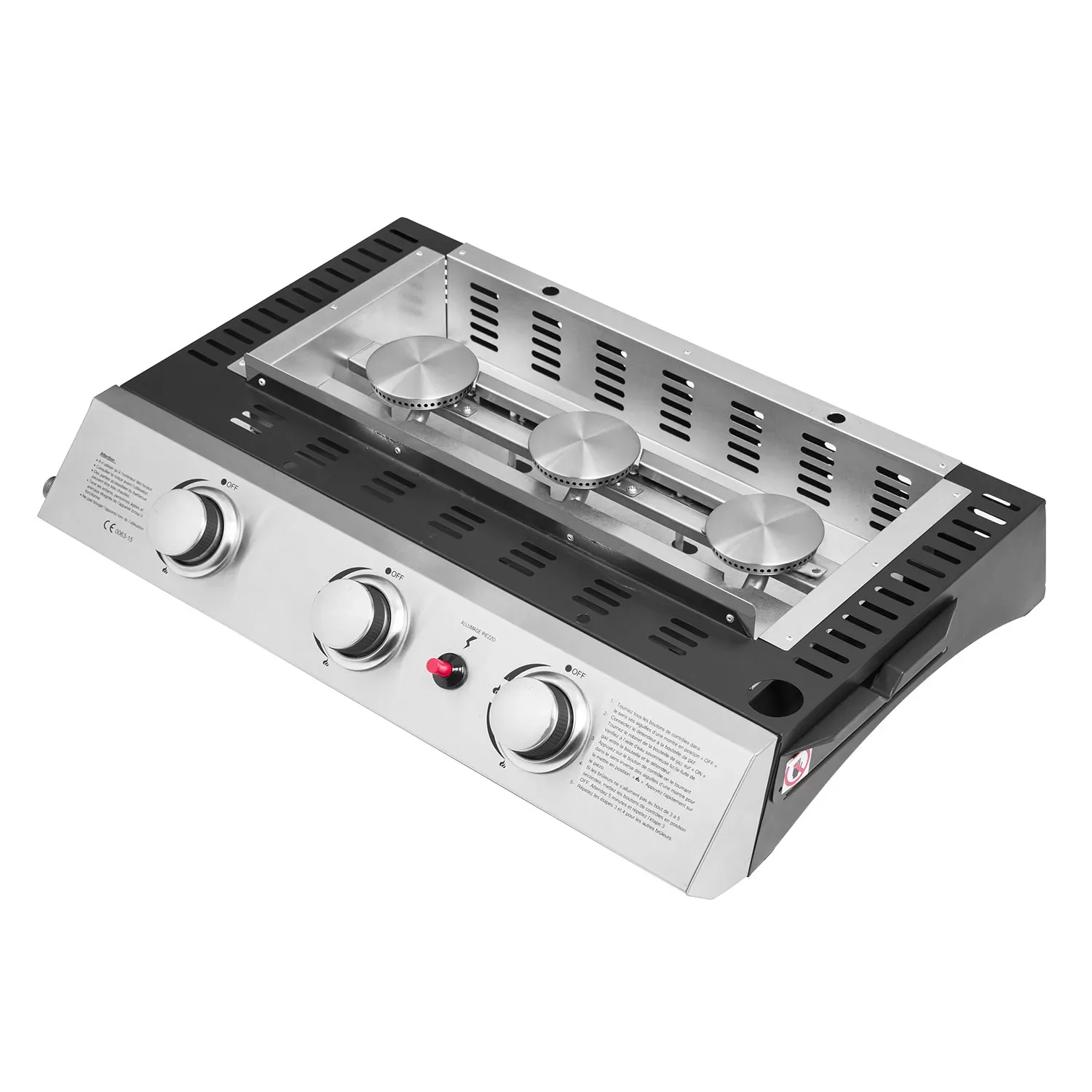 Illustration numéro 2 du produit Plancha au gaz 3 brûleurs en acier noir