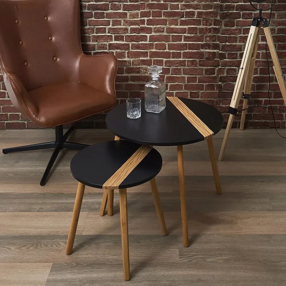 Illustration numéro 2 du produit Tables d'appoint gigognes bicolore relief noir - Lot de 2