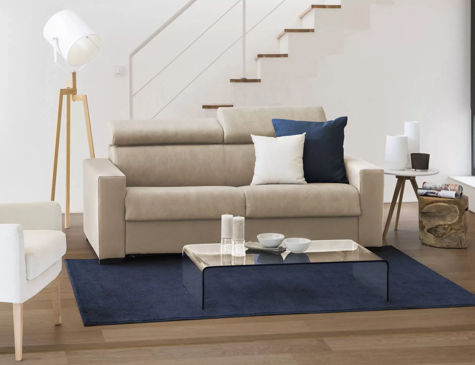 Illustration numéro 2 du produit Canapé lit 2 places en tissu beige 180x95 cm