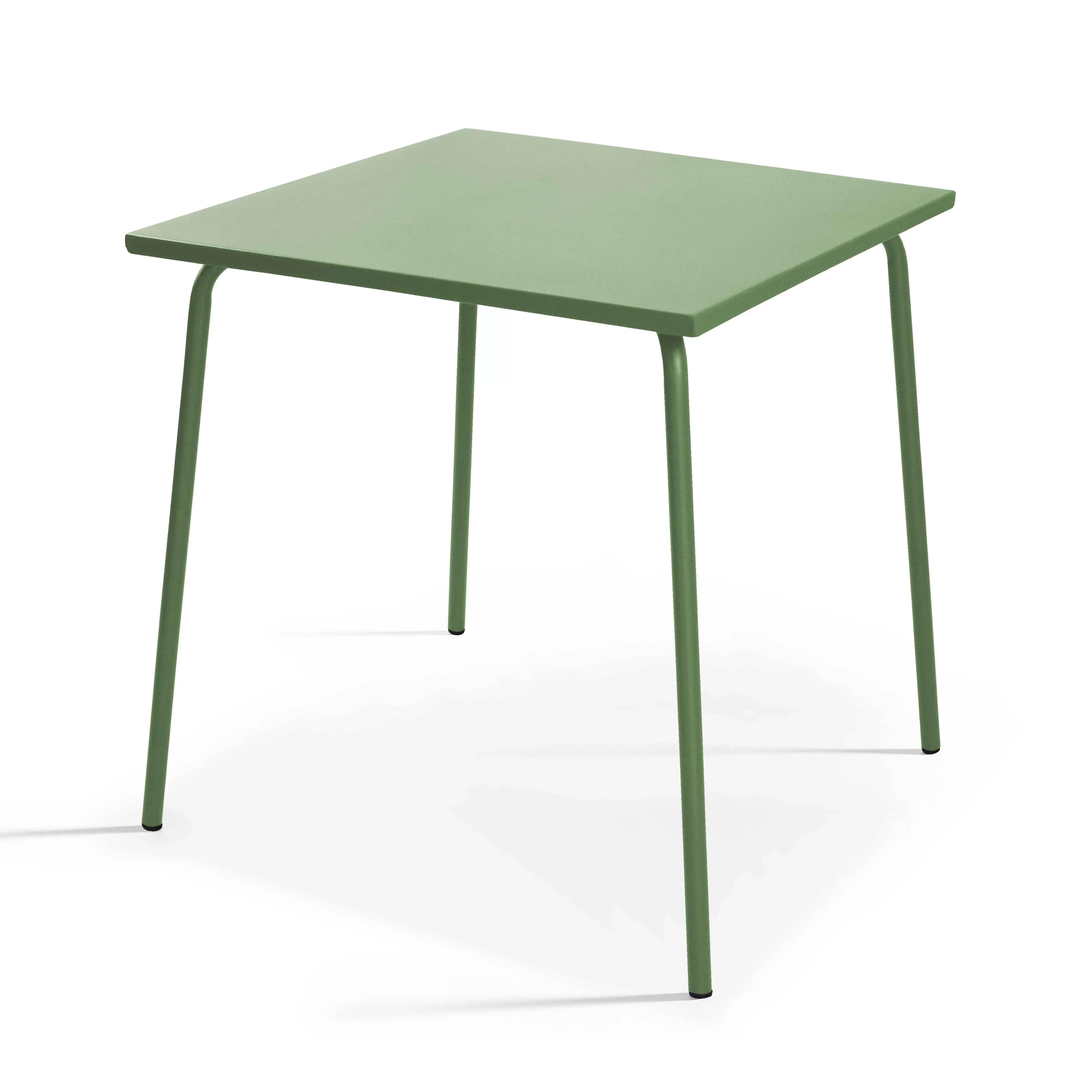 Illustration numéro 2 du produit Ensemble table de jardin carrée et 2 fauteuils acier vert cactus