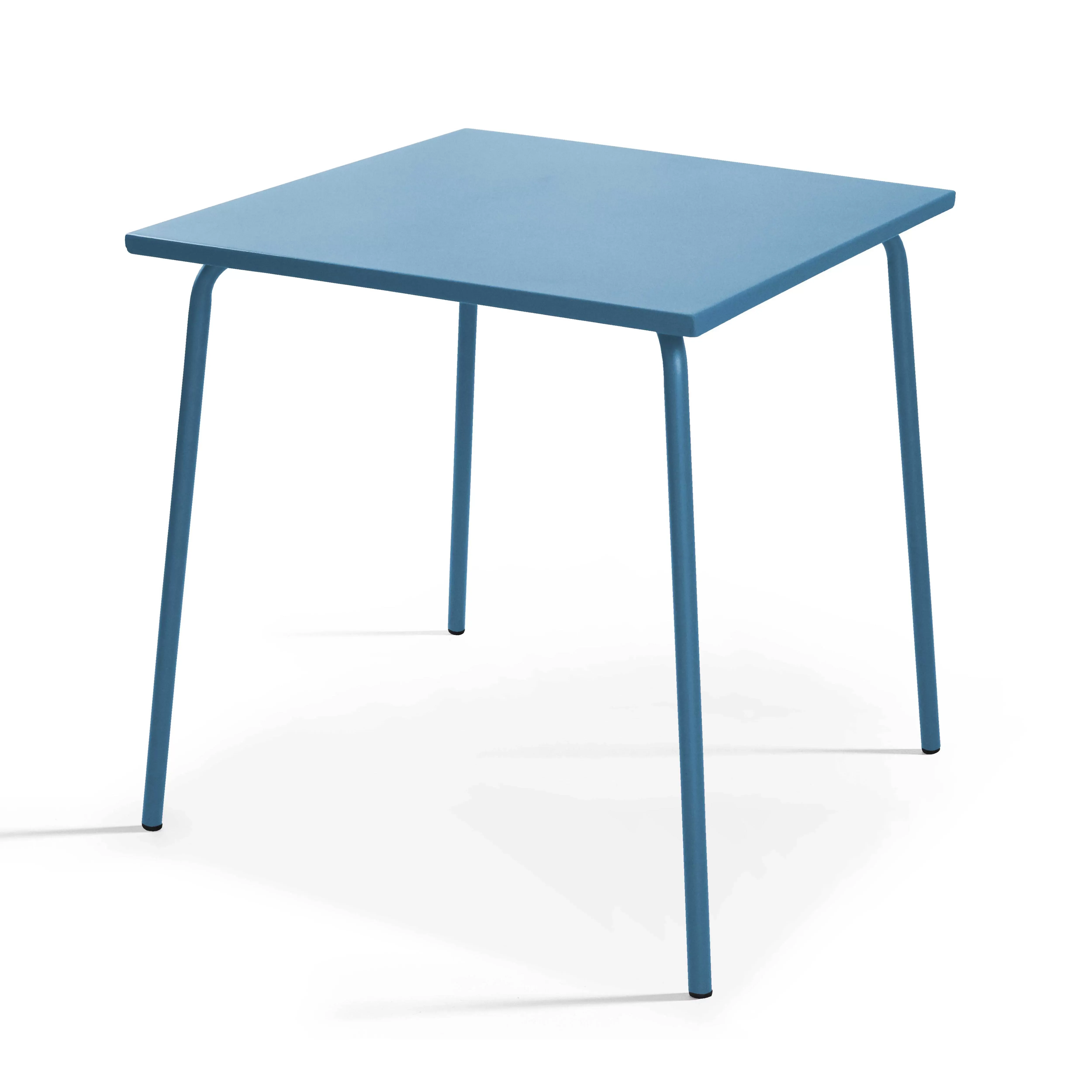 Illustration numéro 2 du produit Ensemble table de jardin carrée et 2 fauteuils acier bleu pacific