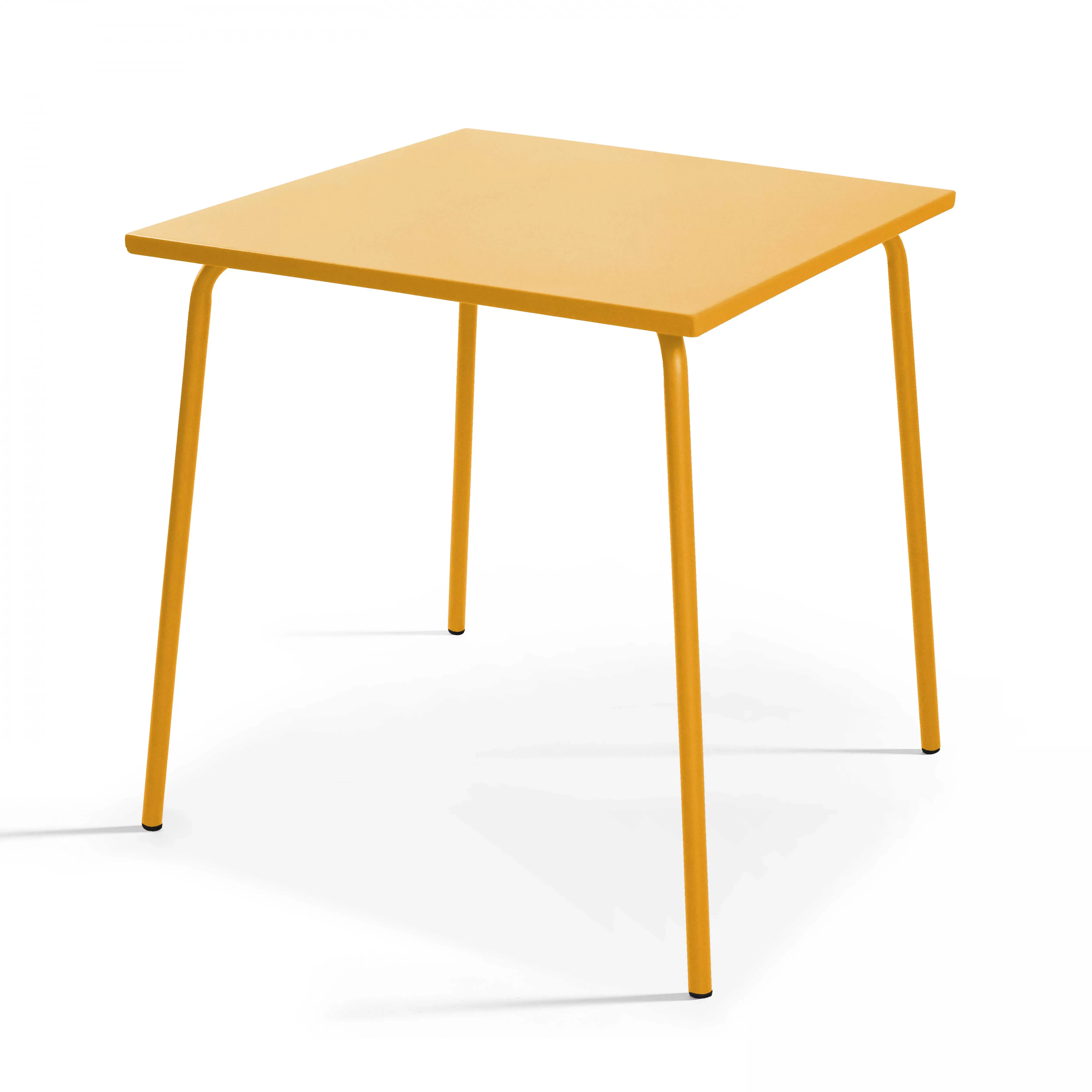 Illustration numéro 2 du produit Ensemble table de jardin bistrot et 2 fauteuils acier jaune