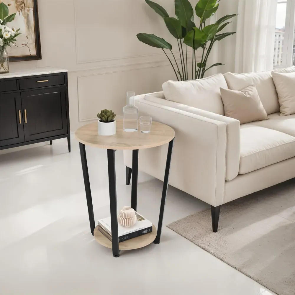 Illustration numéro 2 du produit Table d'appoint Style industriel 50 x 62,5 cm bois clair