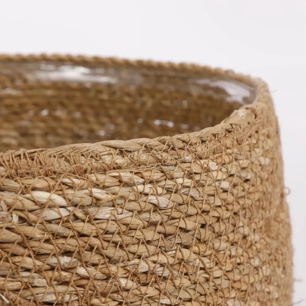 Illustration numéro 2 du produit 3 cache-pots en jonc de mer marron clair H10