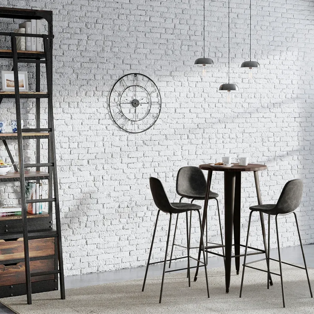 Illustration numéro 2 du produit Lot de 2 chaises de bar 75 cm en cuir synthétique gris/noir