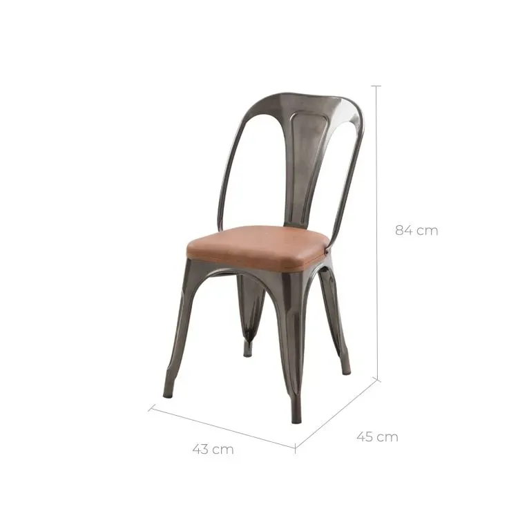Illustration numéro 2 du produit Lot de 2 chaises en métal gris et cuir synthétique marron
