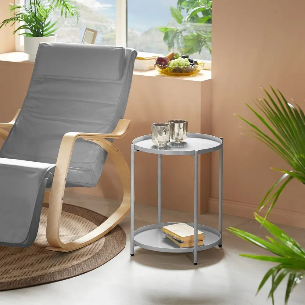 Illustration numéro 2 du produit Table d'appoint en acier 2 niveaux style industriel gris