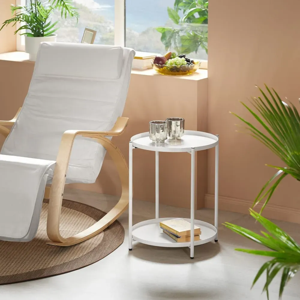 Illustration numéro 2 du produit Table d'appoint en acier 2 niveaux style industriel blanc