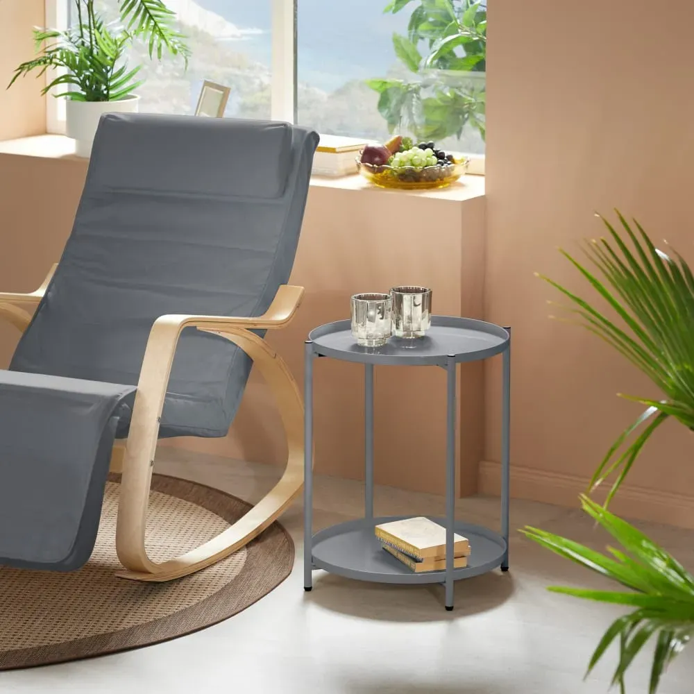 Illustration numéro 2 du produit Table d'appoint en acier 2 niveaux style industriel gris foncé