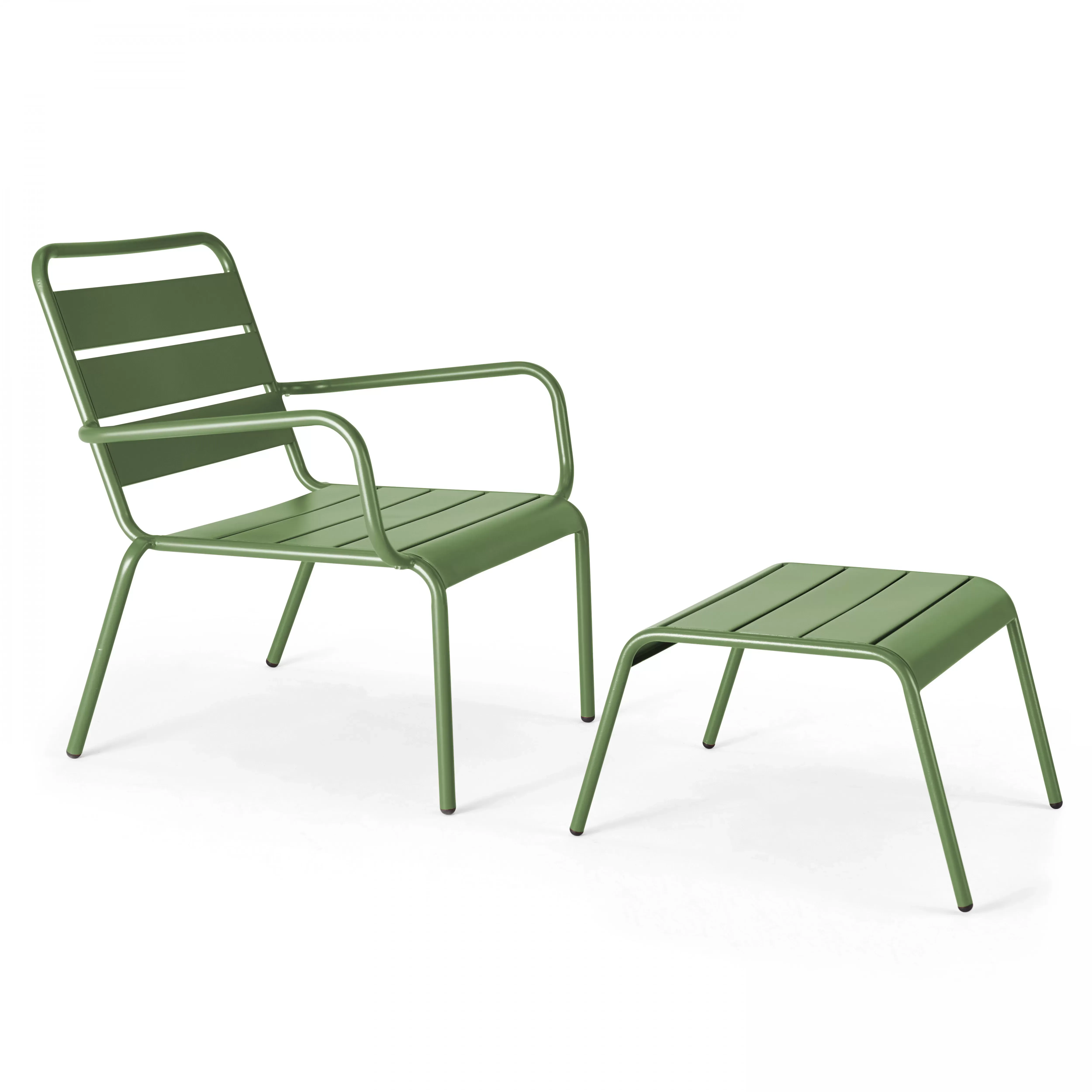 Illustration numéro 2 du produit Lot de 2 fauteuils relax avec repose-pieds en métal vert cactus
