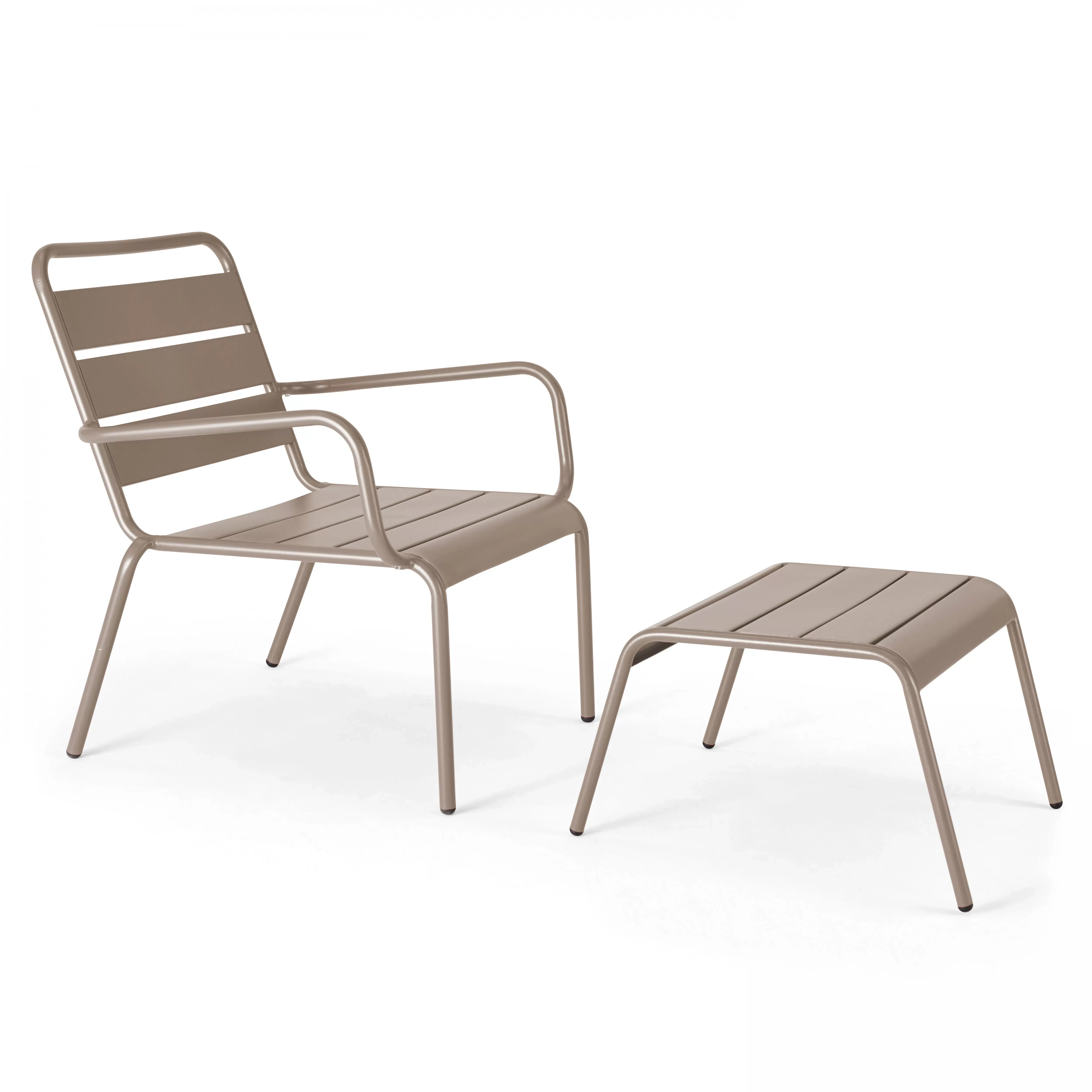 Illustration numéro 2 du produit Lot de 2 fauteuils relax avec repose-pieds en métal taupe