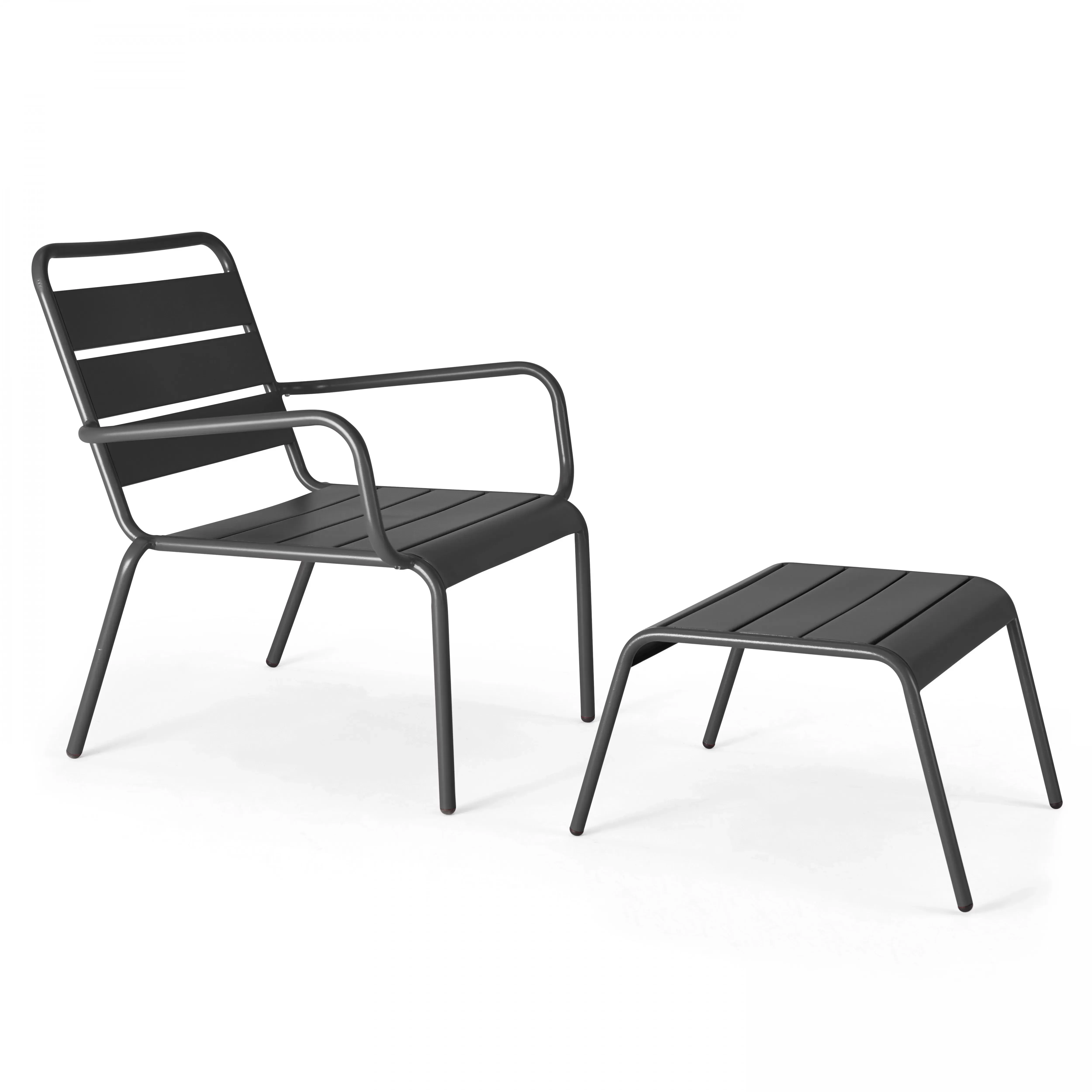 Illustration numéro 2 du produit Lot de 2 fauteuils relax avec repose-pieds en métal gris