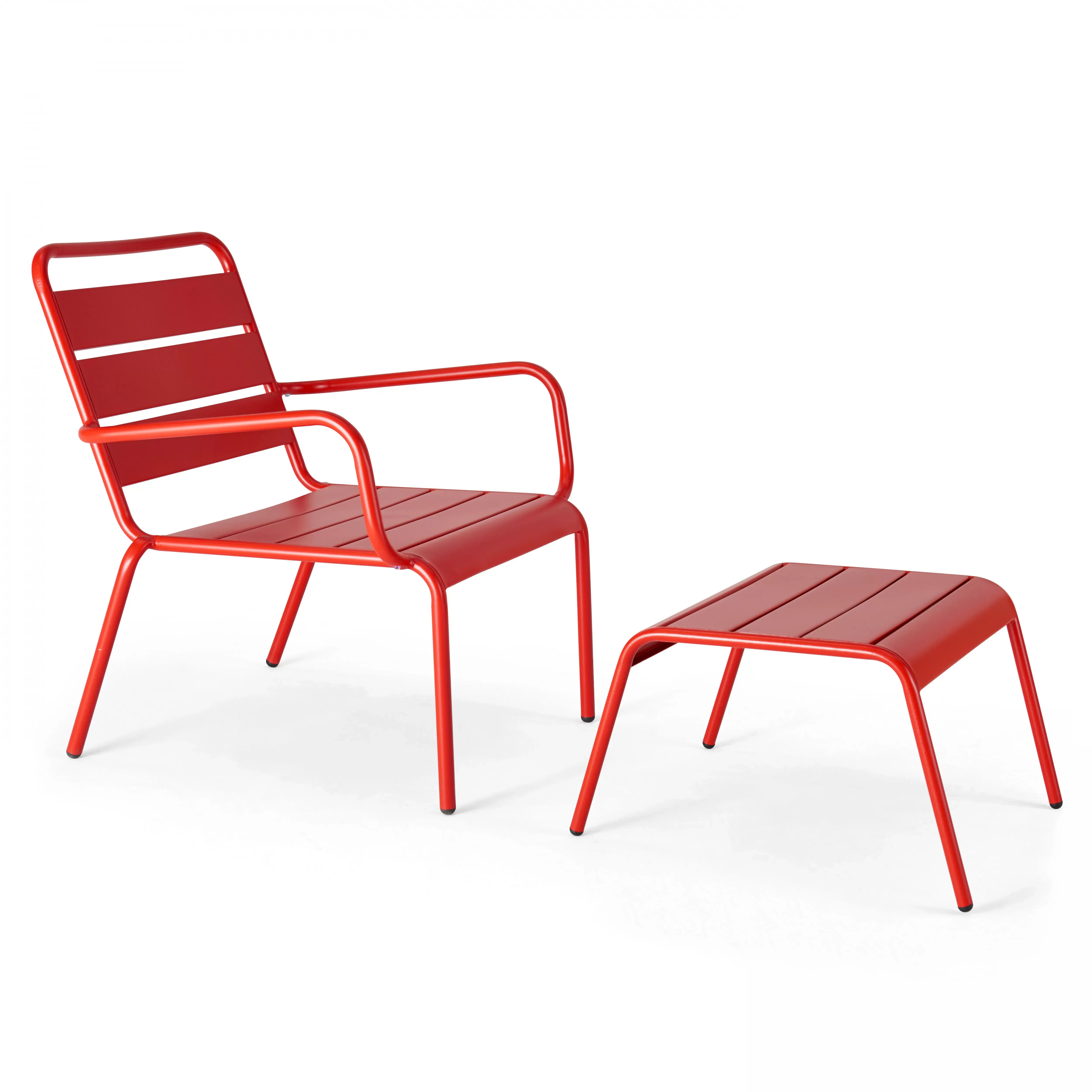 Illustration numéro 2 du produit Lot de 2 fauteuils relax avec repose-pieds en métal rouge