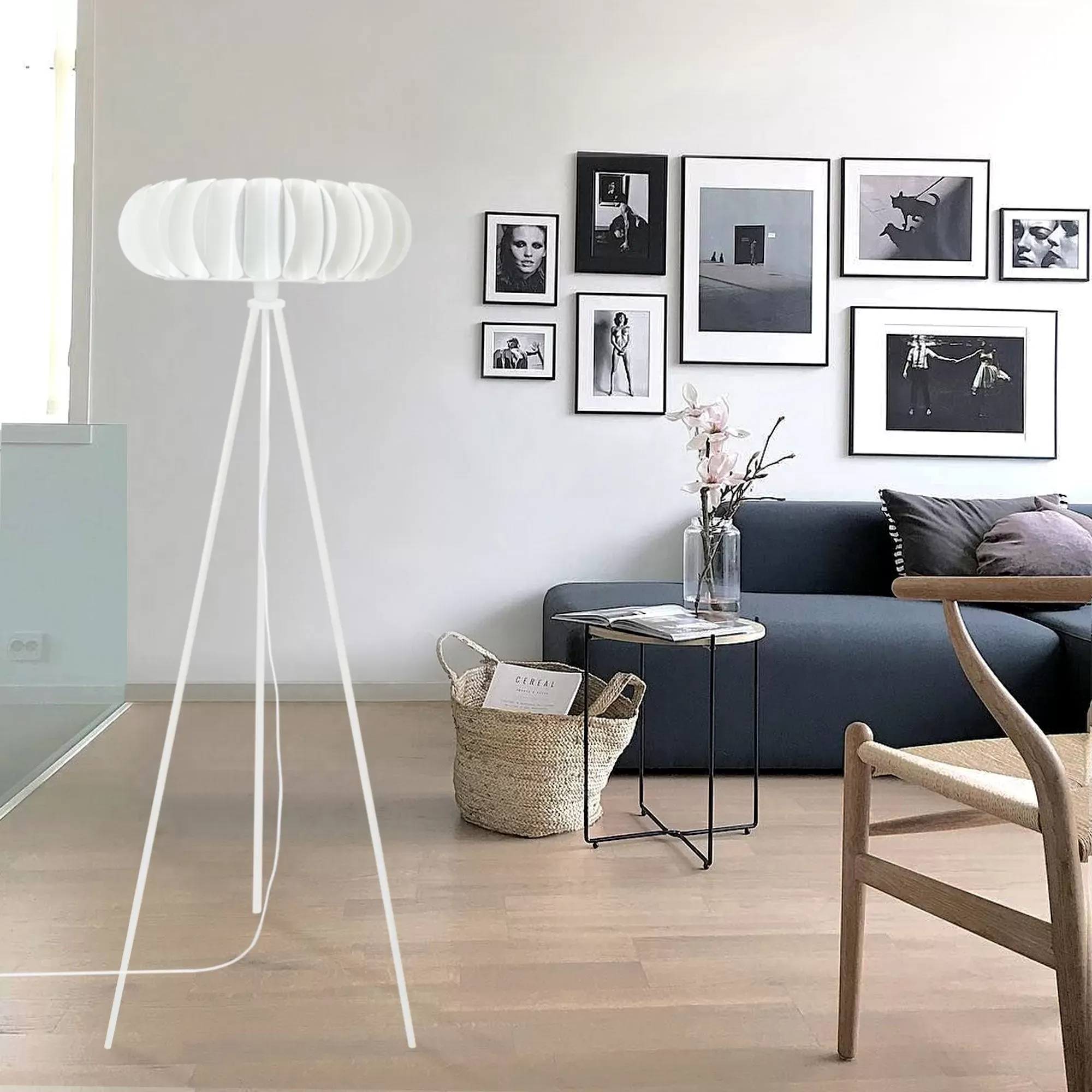 Illustration numéro 2 du produit Lampadaire  métal,Blanc  ,H165xD40xP40cm