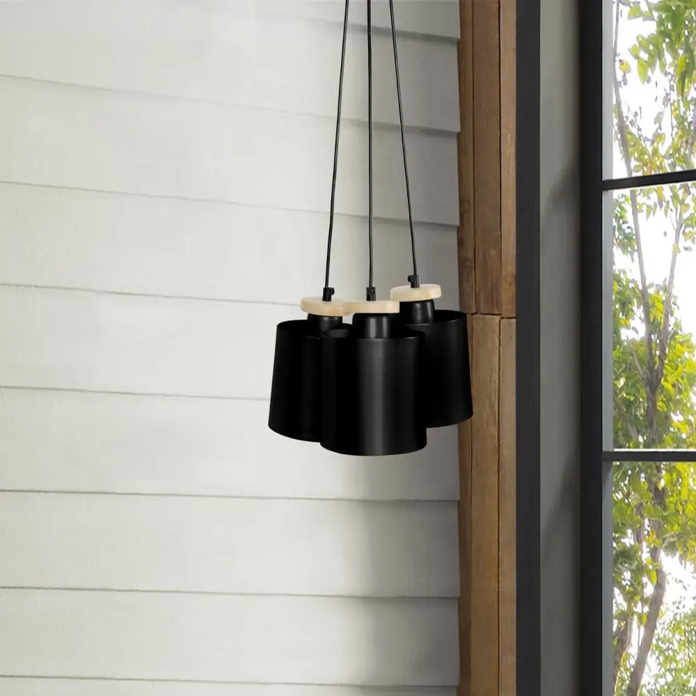 Illustration numéro 2 du produit Lustre  bois,Noir ,H90xD30xP30cm