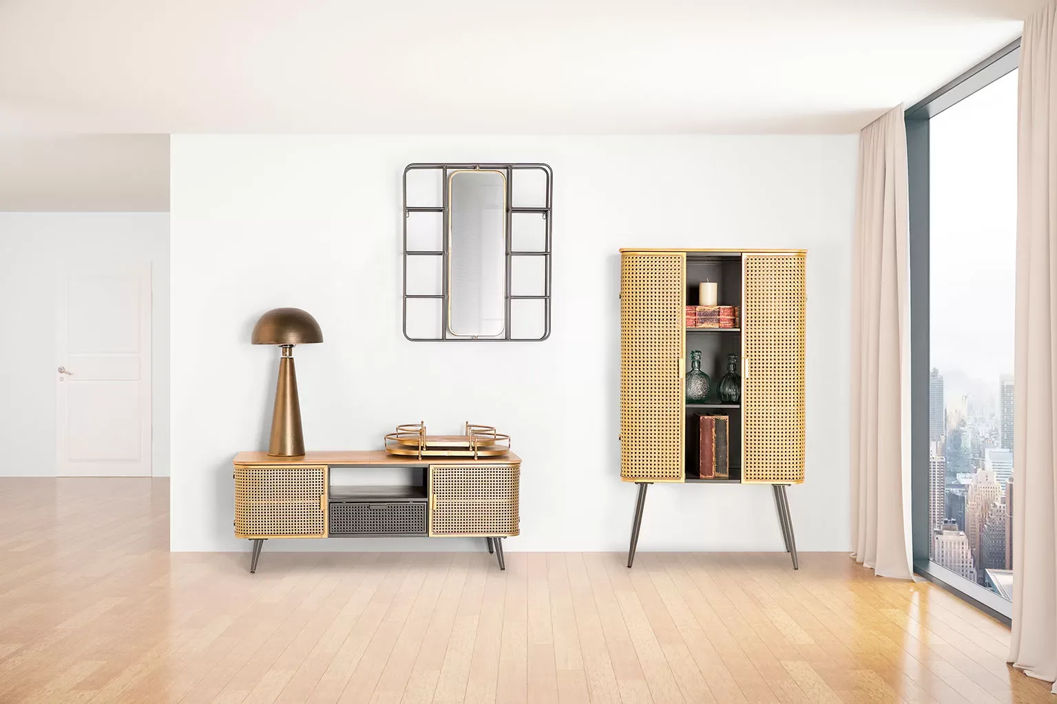 Illustration numéro 2 du produit Miroir en fer gris 63x12x75 cm