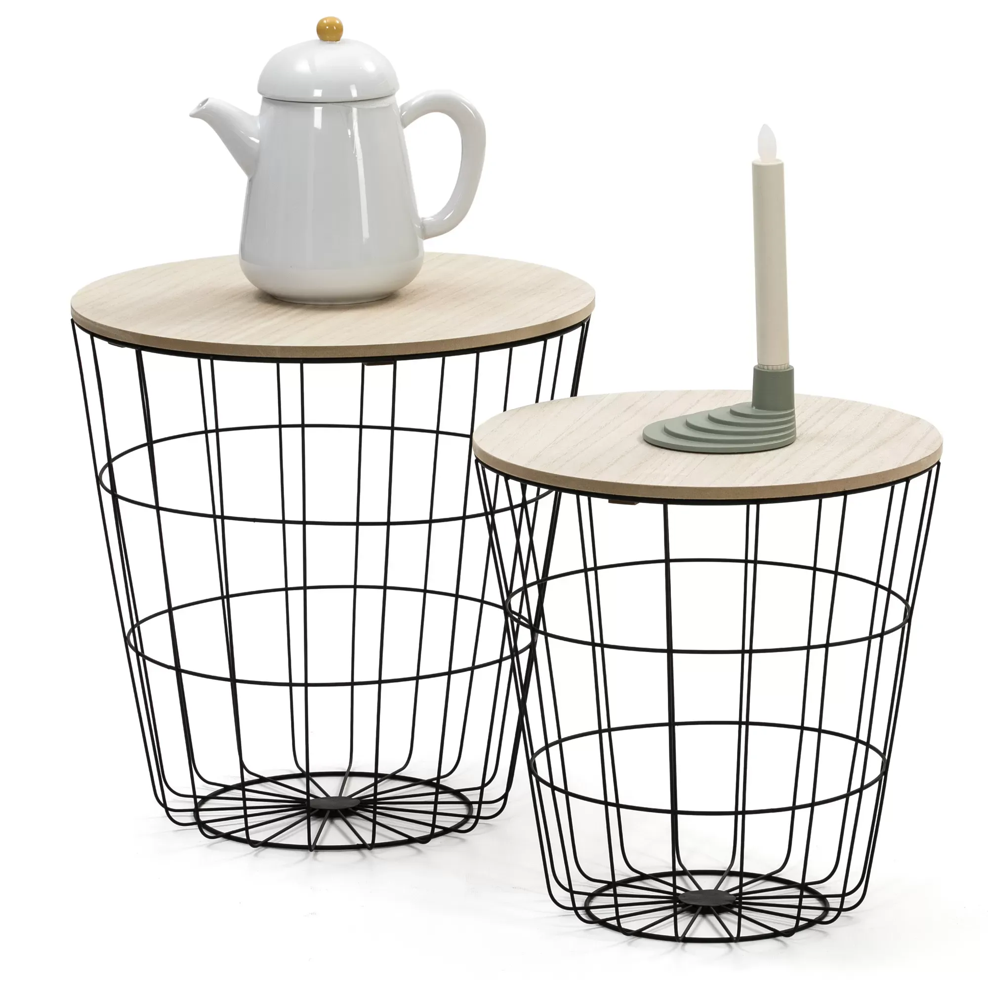 Illustration numéro 2 du produit Set de 2 Tables basses, plateau en placage de bois naturel