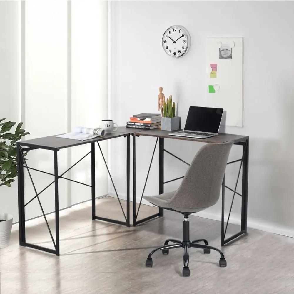 Illustration numéro 2 du produit Bureau pliant d'angle rustique style industriel 120x120cm