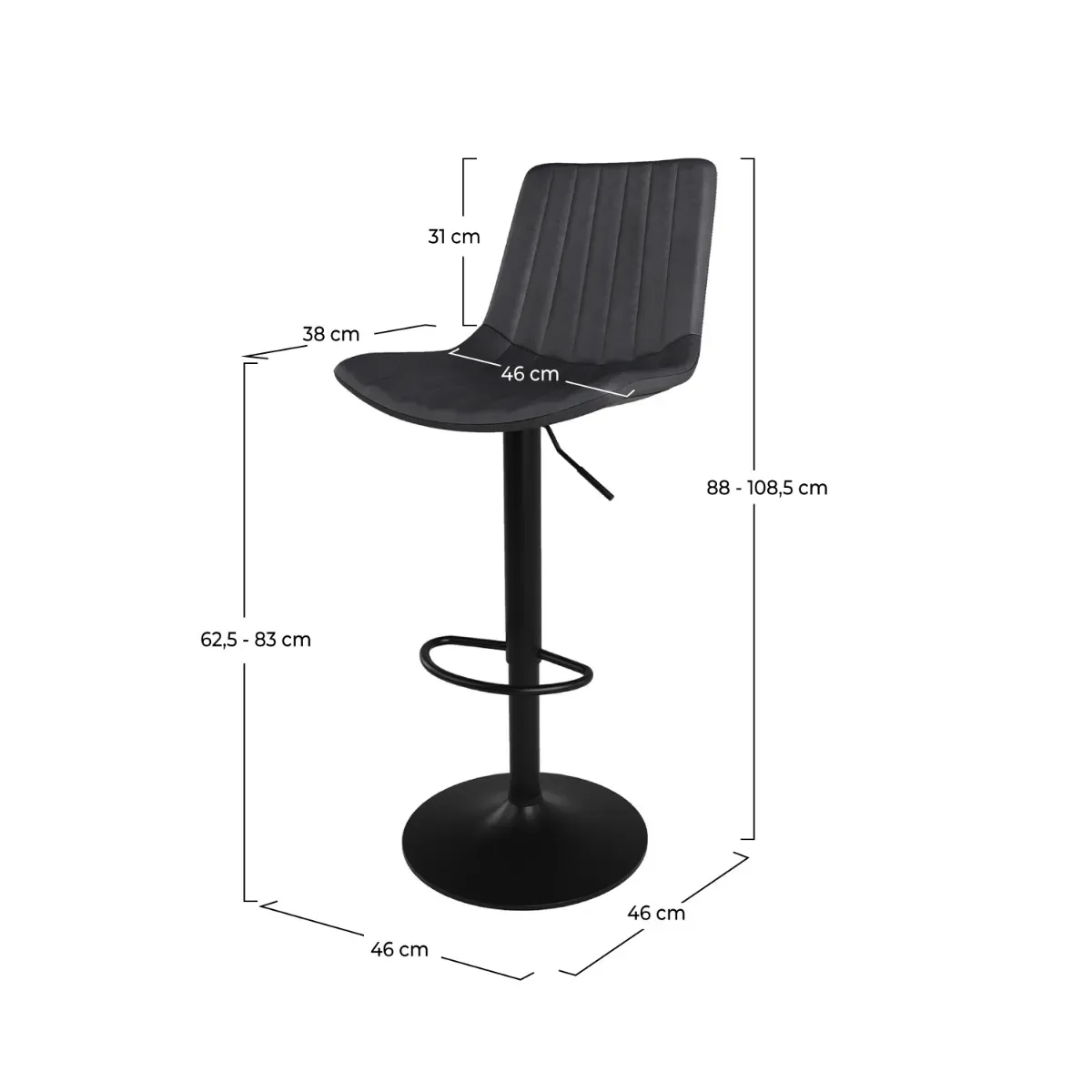 Illustration numéro 2 du produit Chaise de bar réglable 62,5/83 cm gris foncé (lot de 2)