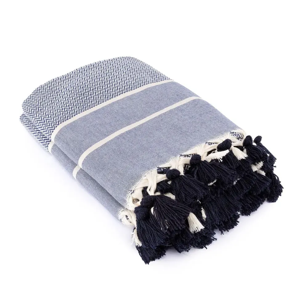 Illustration numéro 2 du produit Plaid coton bleu marine 160x250