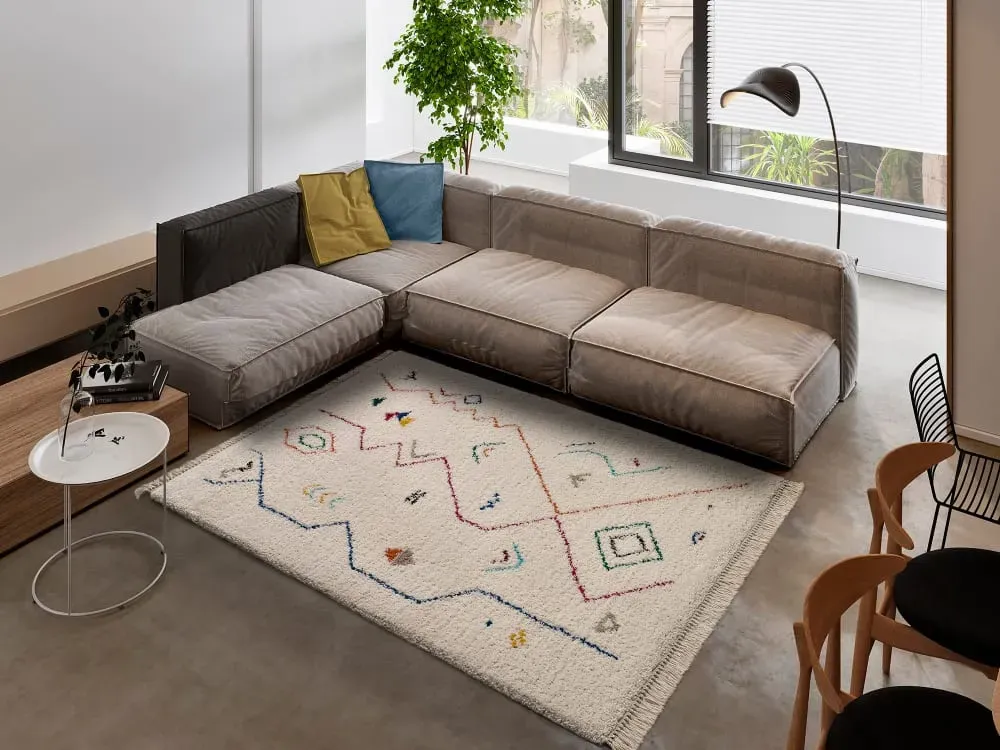 Illustration numéro 2 du produit Tapis berbère crème/multicolore 135x190 cm