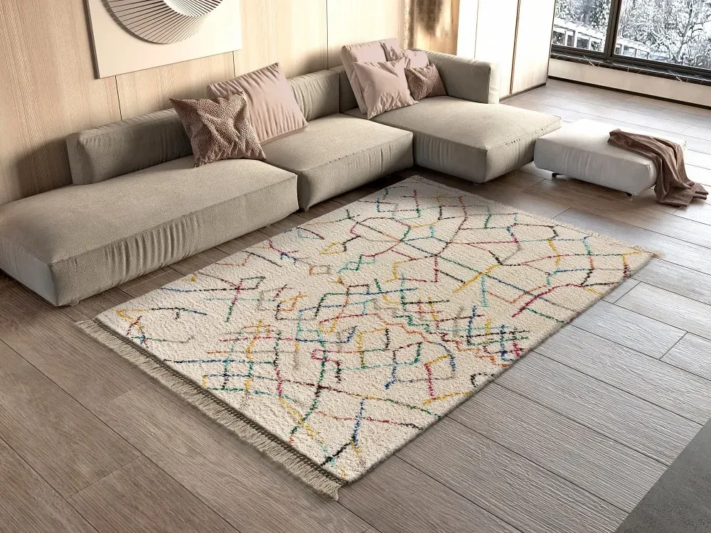 Illustration numéro 2 du produit Tapis berbère crème/multicolore 135x190 cm