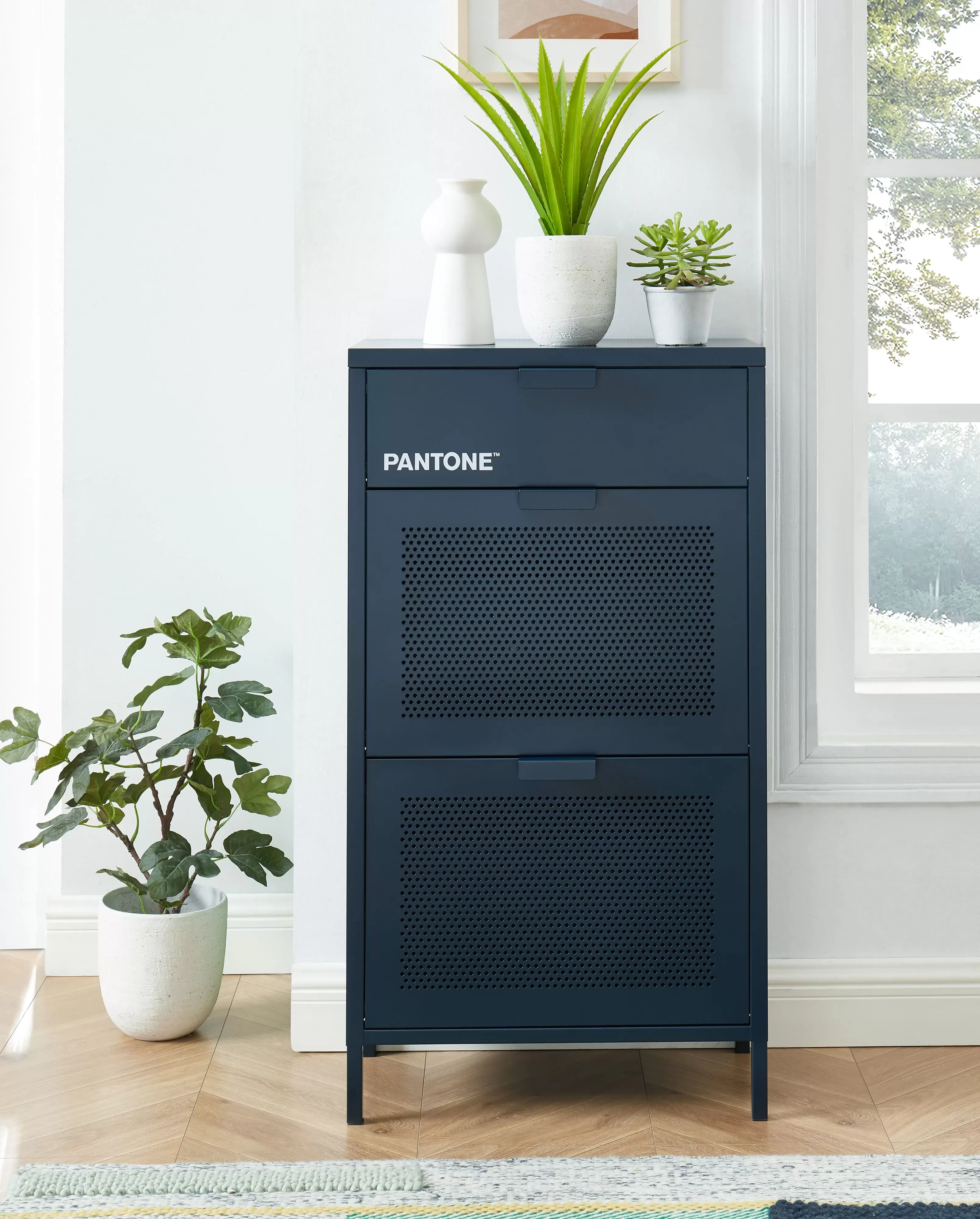 Illustration numéro 2 du produit Meuble à chaussures métal bleu nuit 55cm