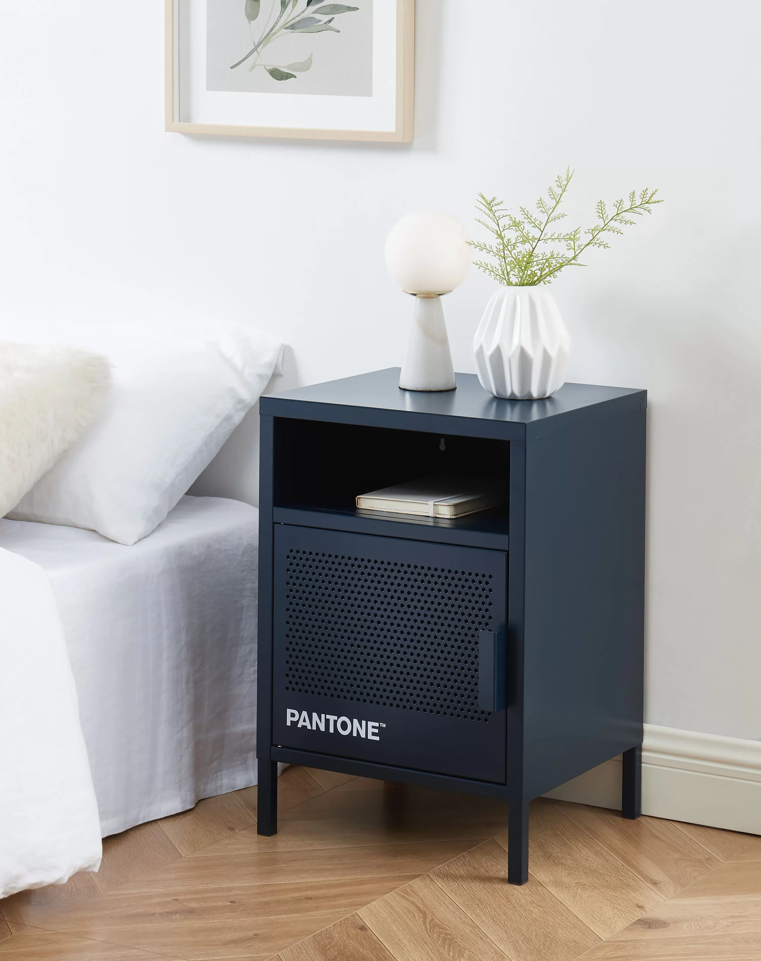 Illustration numéro 2 du produit Table de chevet métal bleu nuit 40cm