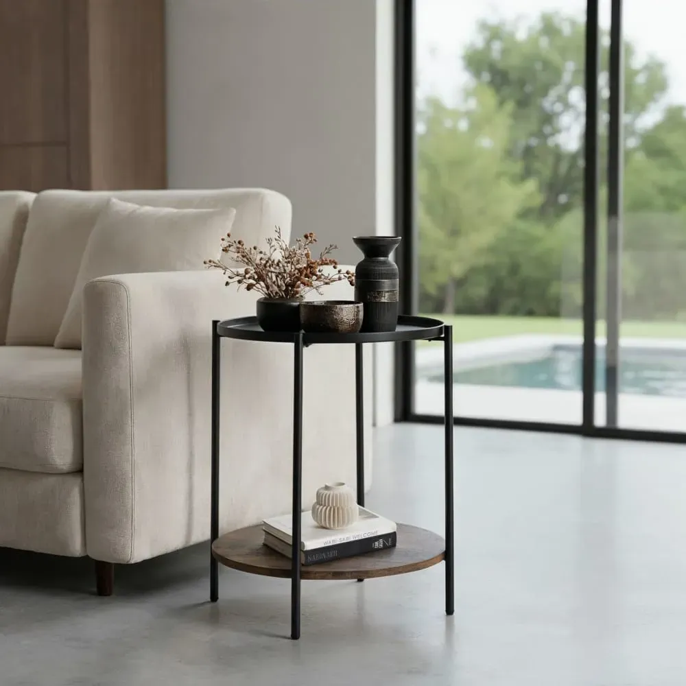 Illustration numéro 2 du produit Table d'appoint Style industriel 45,5 x 54,5 cm bois foncé