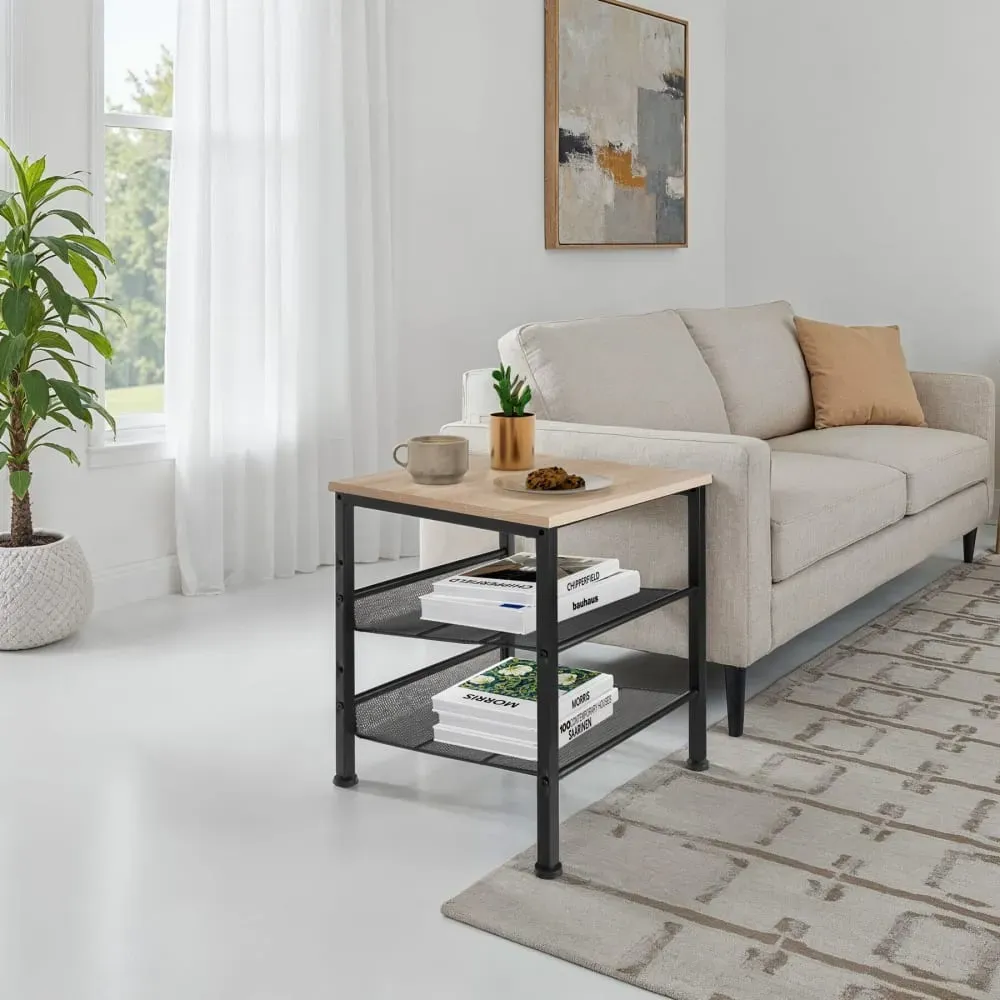 Illustration numéro 2 du produit Table d'appoint Style industriel 40,5 x 40 x 50,5 cm bois clair