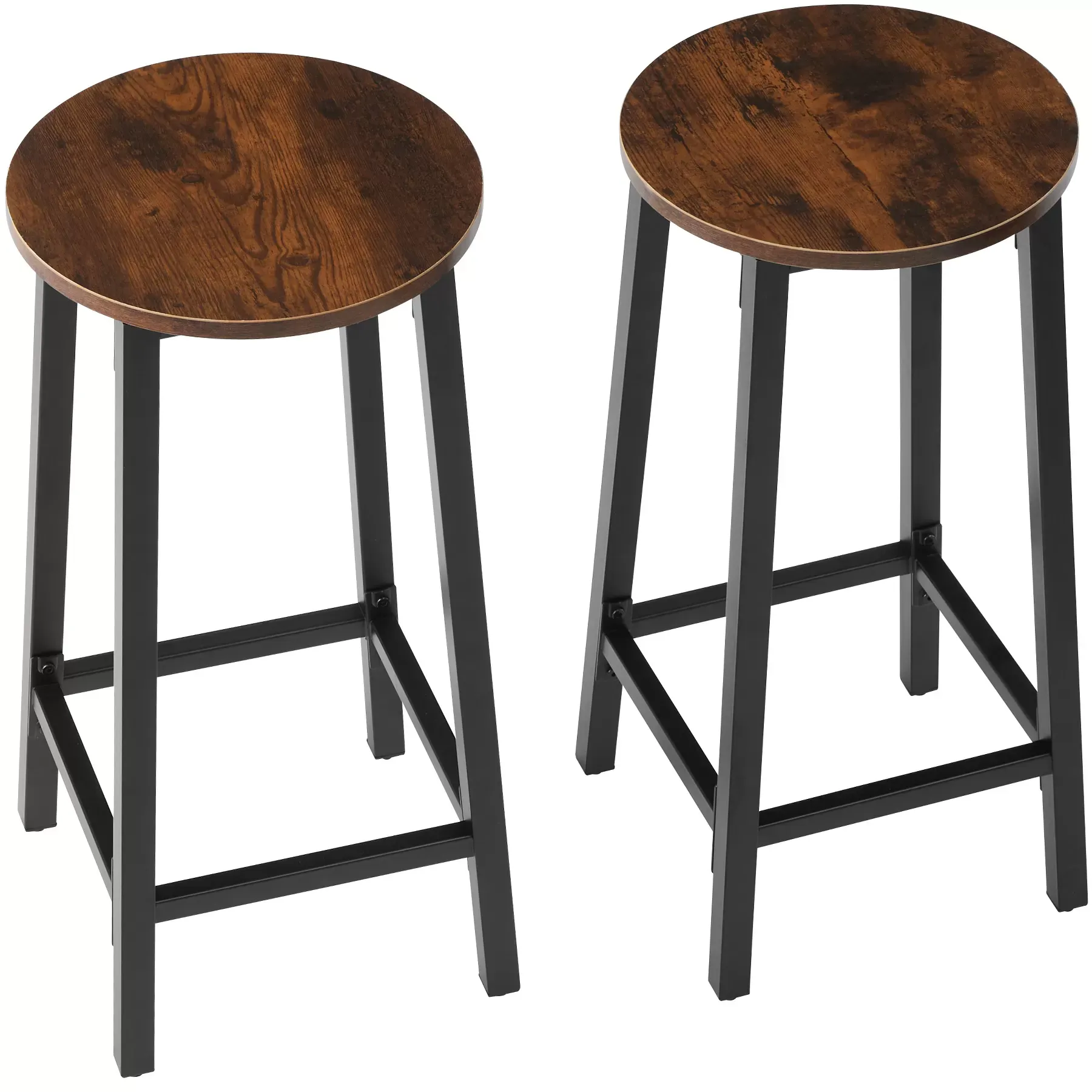 Illustration numéro 2 du produit Lot de 2 tabourets de bar en Bois et acier Hauteur 66 cm Bois foncé