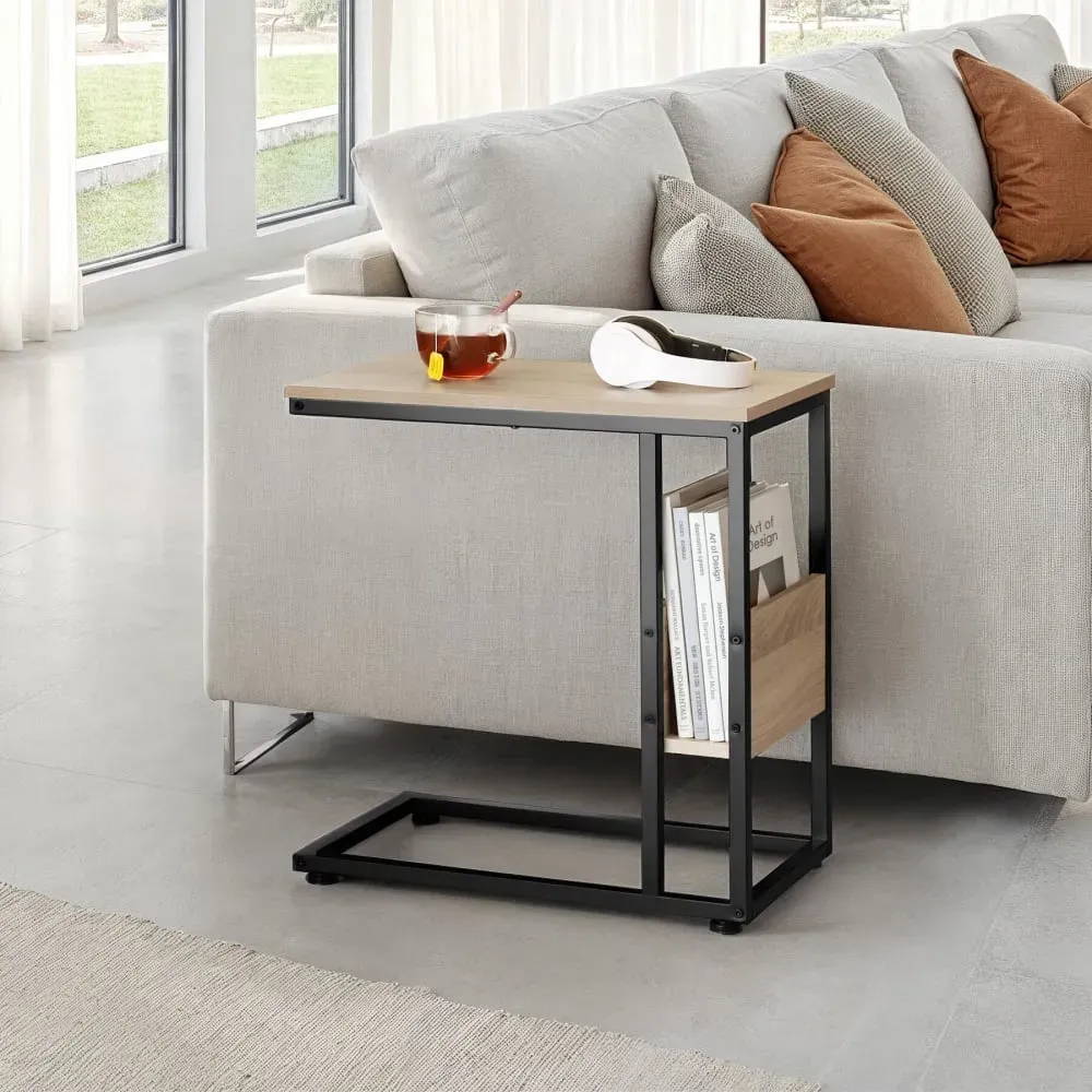 Illustration numéro 2 du produit Table d'appoint Style industriel 55 x 36,5 x 60 cm bois clair