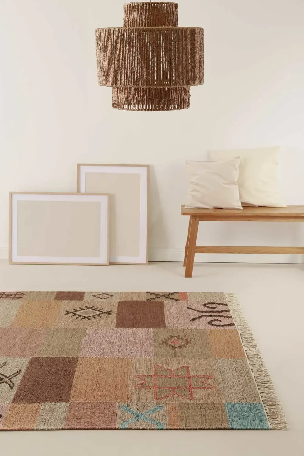 Illustration numéro 2 du produit Tapis ethnique tissé main laine et coton tons de brun 200x290