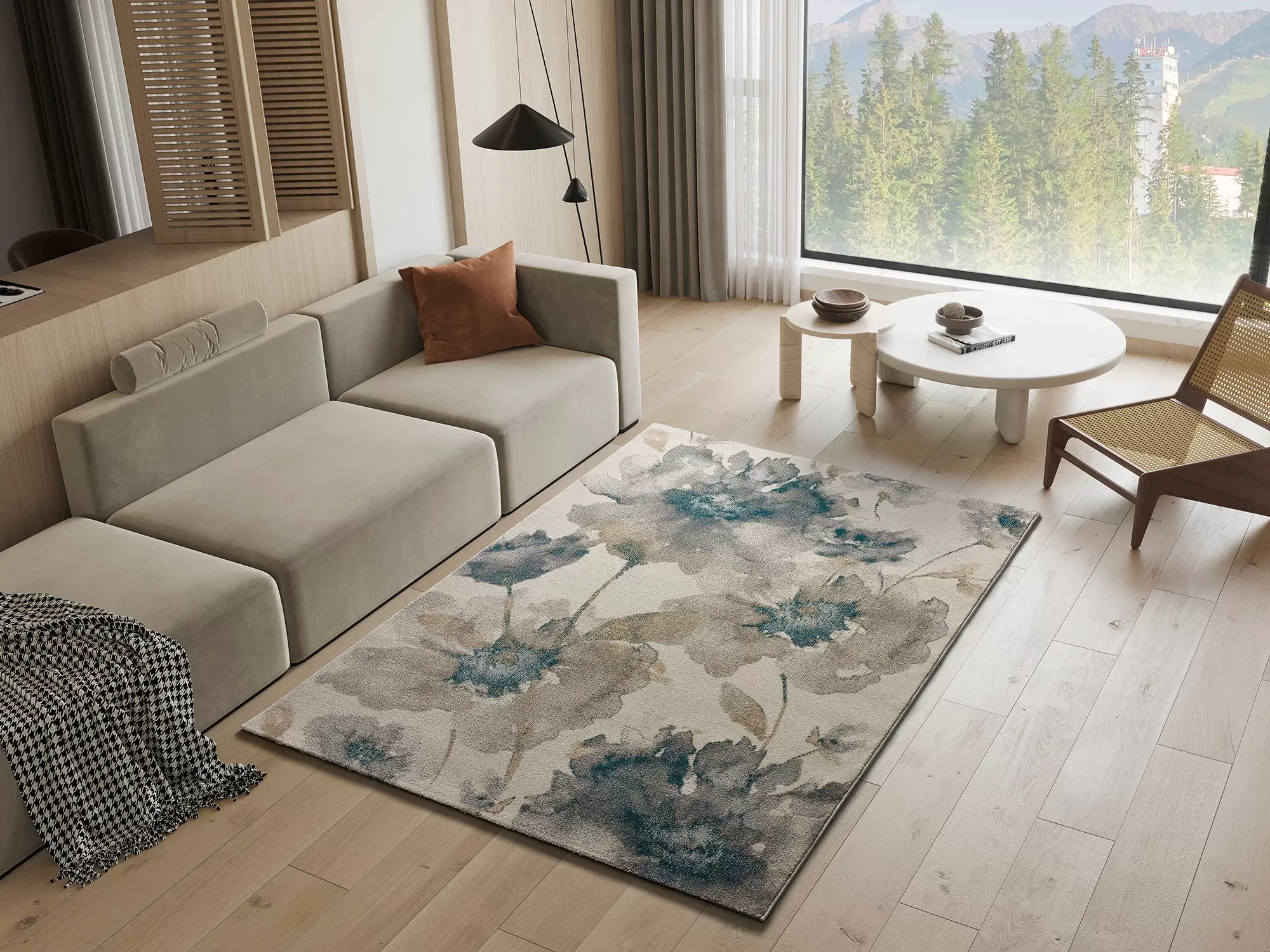 Illustration numéro 2 du produit Tapis floral beige/bleu/gris 80x150 cm