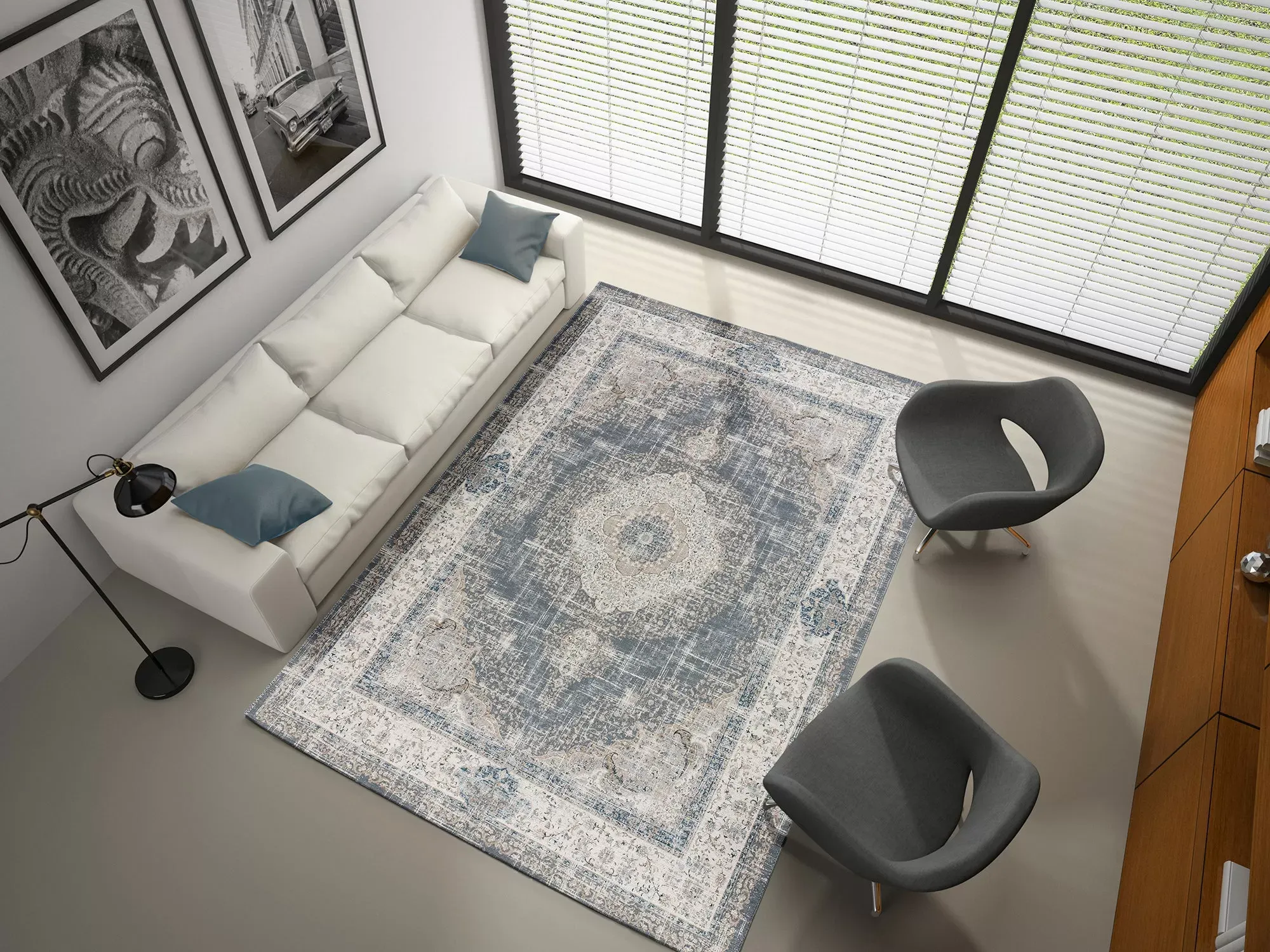 Illustration numéro 2 du produit Tapis lavable vintage gris 160x230 cm