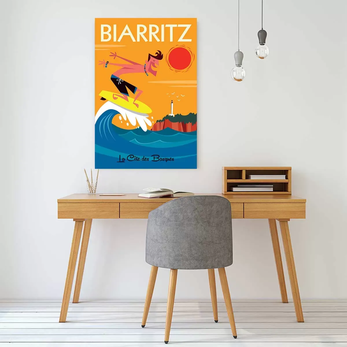 Illustration numéro 2 du produit Tableau surf à Biarritz imprimé sur toile 40x60 cm