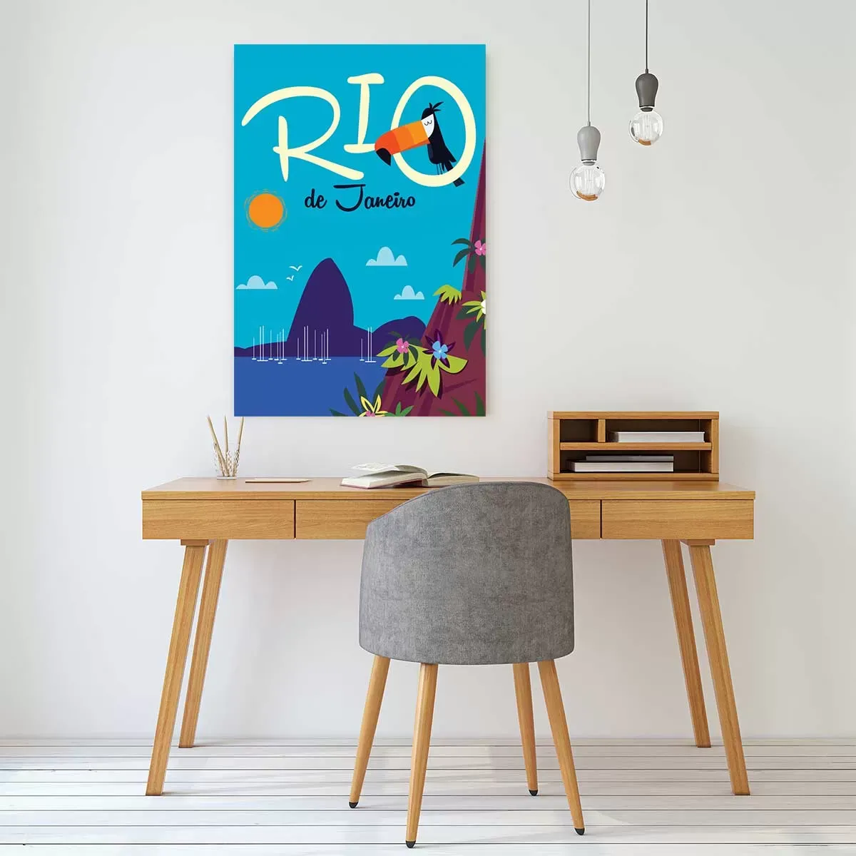 Illustration numéro 2 du produit Tableau toucan à Rio de Janeiro imprimé sur toile 60x90 cm