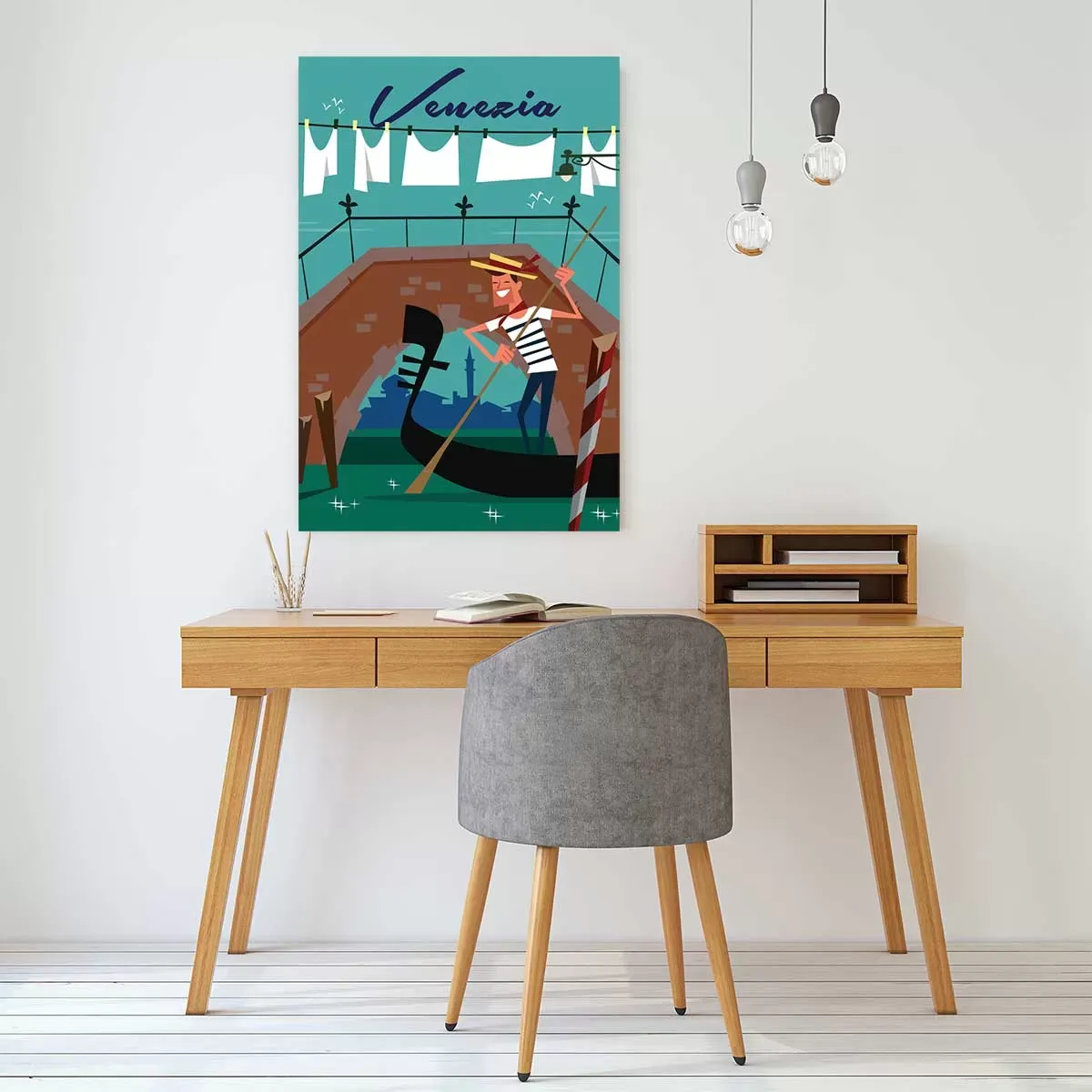 Illustration numéro 2 du produit Tableau gondole à venise imprimé sur toile 40x60 cm