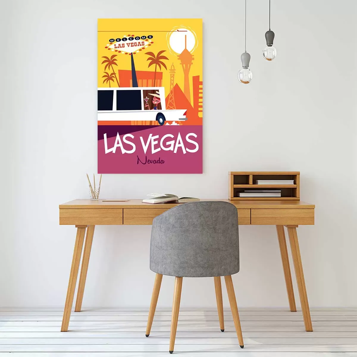 Illustration numéro 2 du produit Tableau road trip à vegas imprimé sur toile 40x60 cm