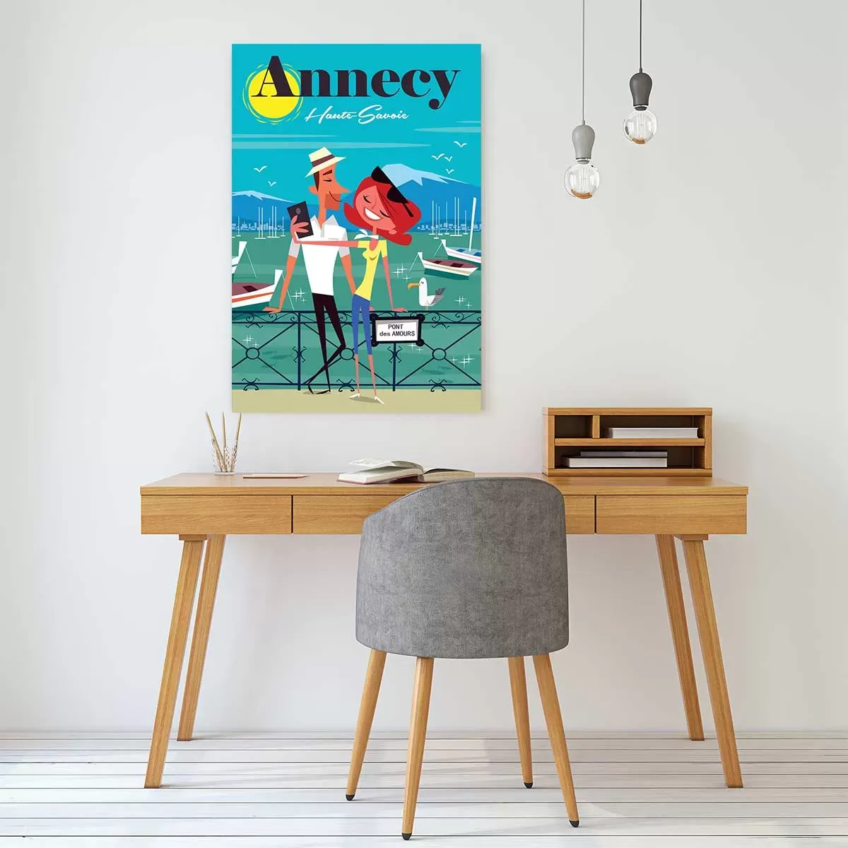 Illustration numéro 2 du produit Tableau le pont des amours Annecy imprimé sur toile 40x60 cm