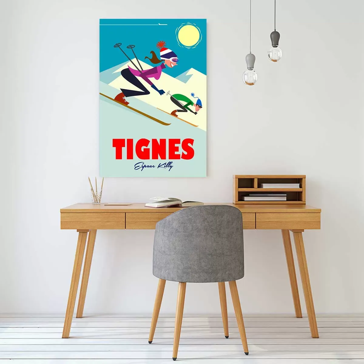 Illustration numéro 2 du produit Tableau ski à tignes imprimé sur toile 30x45 cm