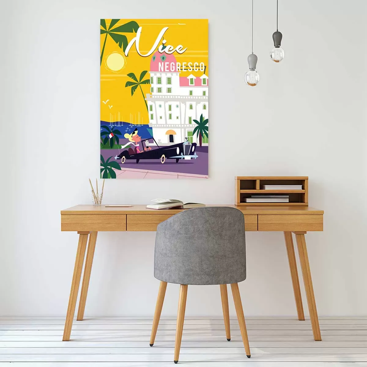 Illustration numéro 2 du produit Tableau vacances à nice imprimé sur toile 60x90 cm