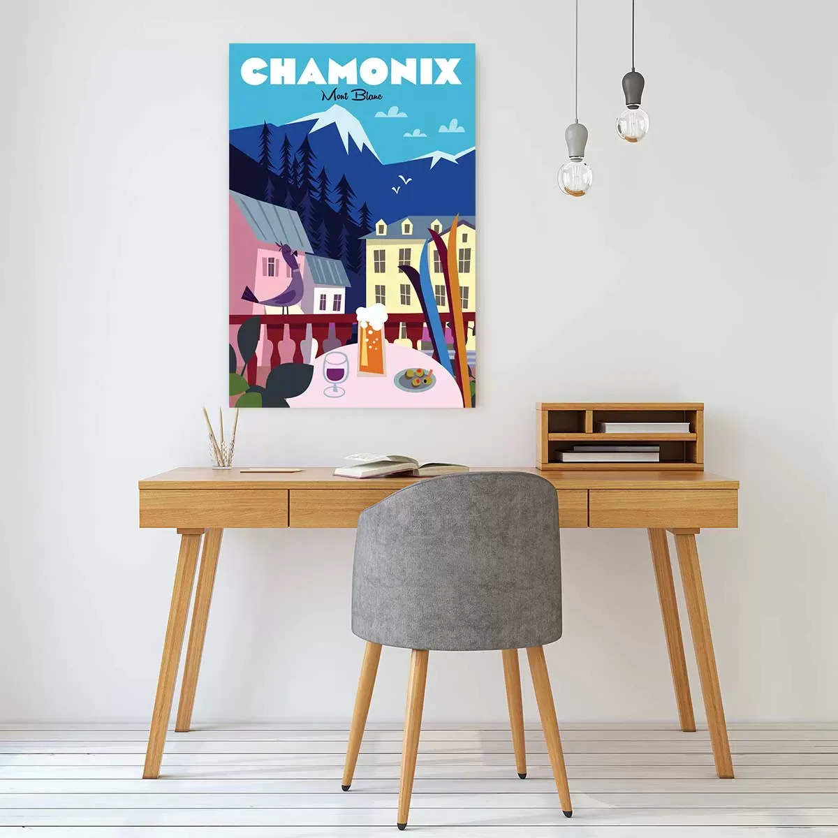 Illustration numéro 2 du produit Tableau Chamonix Mont Blanc imprimé sur toile 80x120 cm