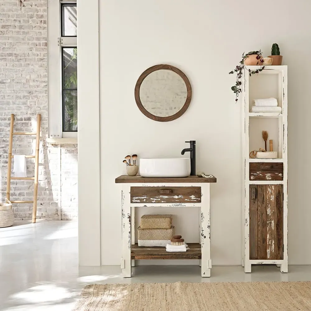 Illustration numéro 2 du produit Meuble sous vasque en pin recyclé massif