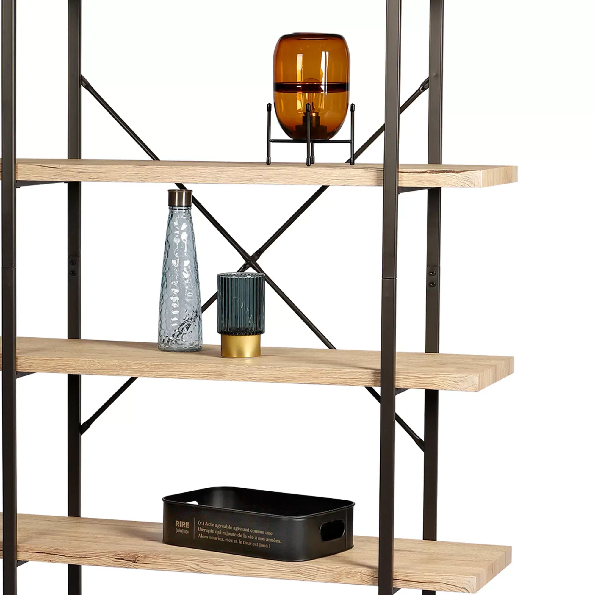 Illustration numéro 2 du produit Etagère design industriel bois et métal noir