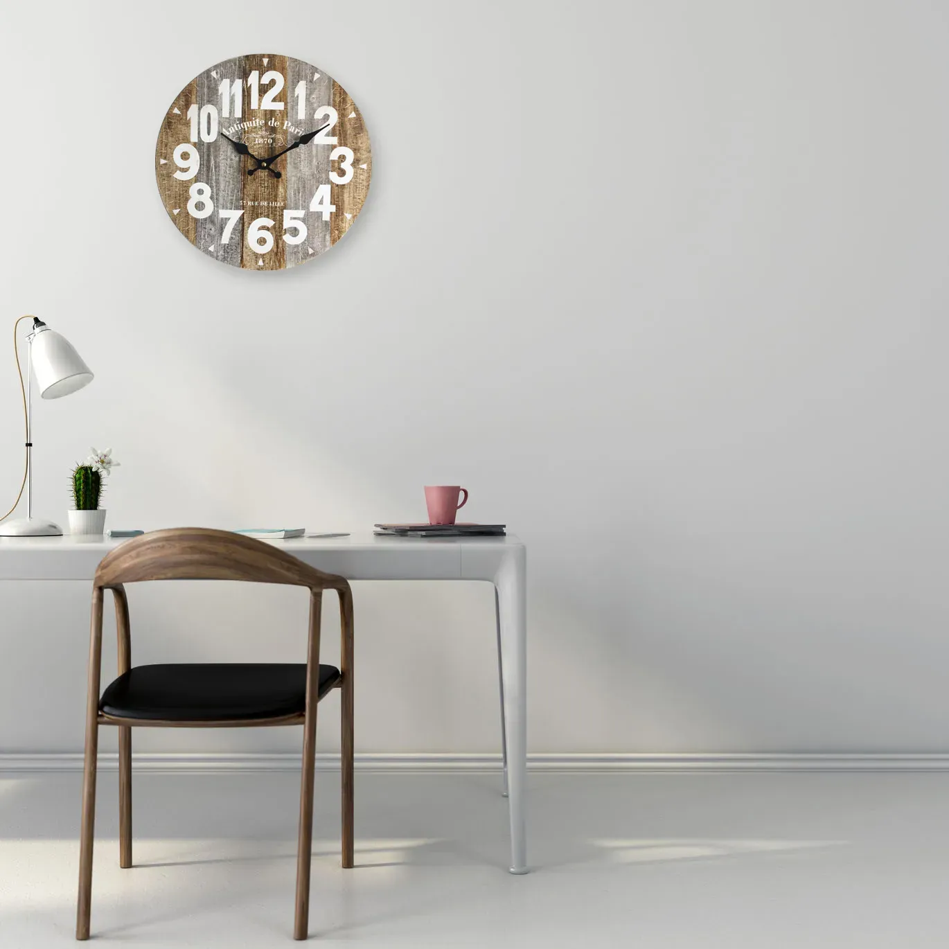 Illustration numéro 2 du produit Horloge murale effet bois brun et blanc ø 33,8 cm
