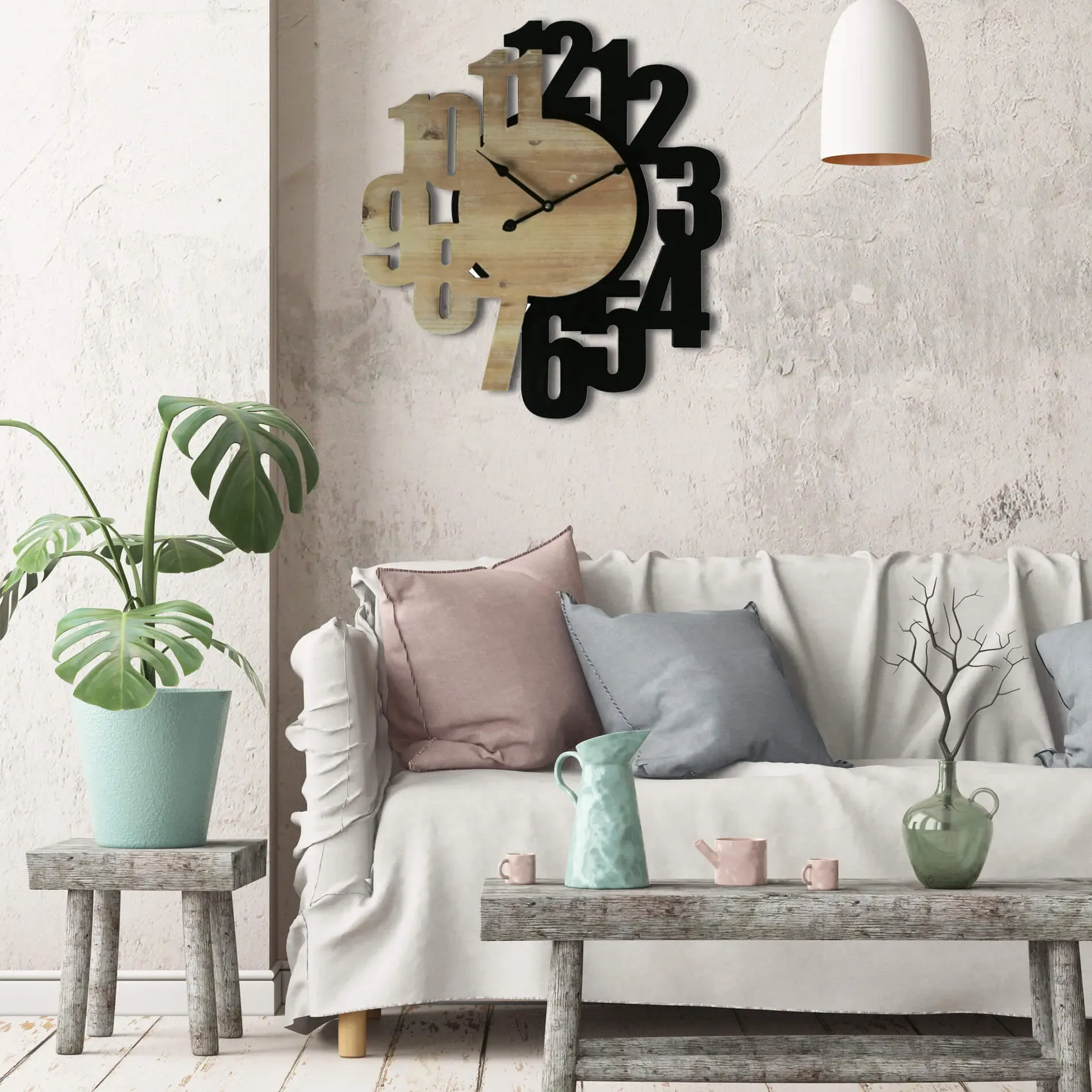 Illustration numéro 2 du produit Horloge murale effet bois sculpté noir et marron 56,5x50 cm